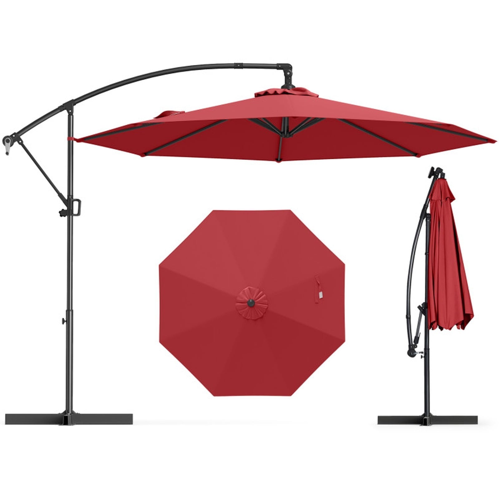 Biotree 10 ft Cantilever Patio Umbrella Offset Hanging with Cross Base, 8 Ribs - Wine for Backyard Garden Poolside