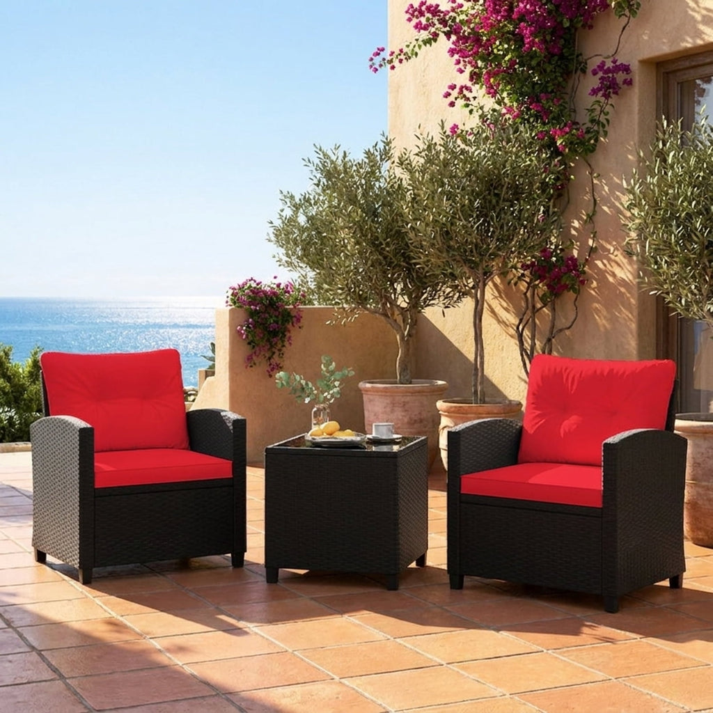 Biotree 3 Pieces Patio Furniture Set with Tempered Glass Coffee Table Outdoor Conversation Set for Garden Backyard Porch