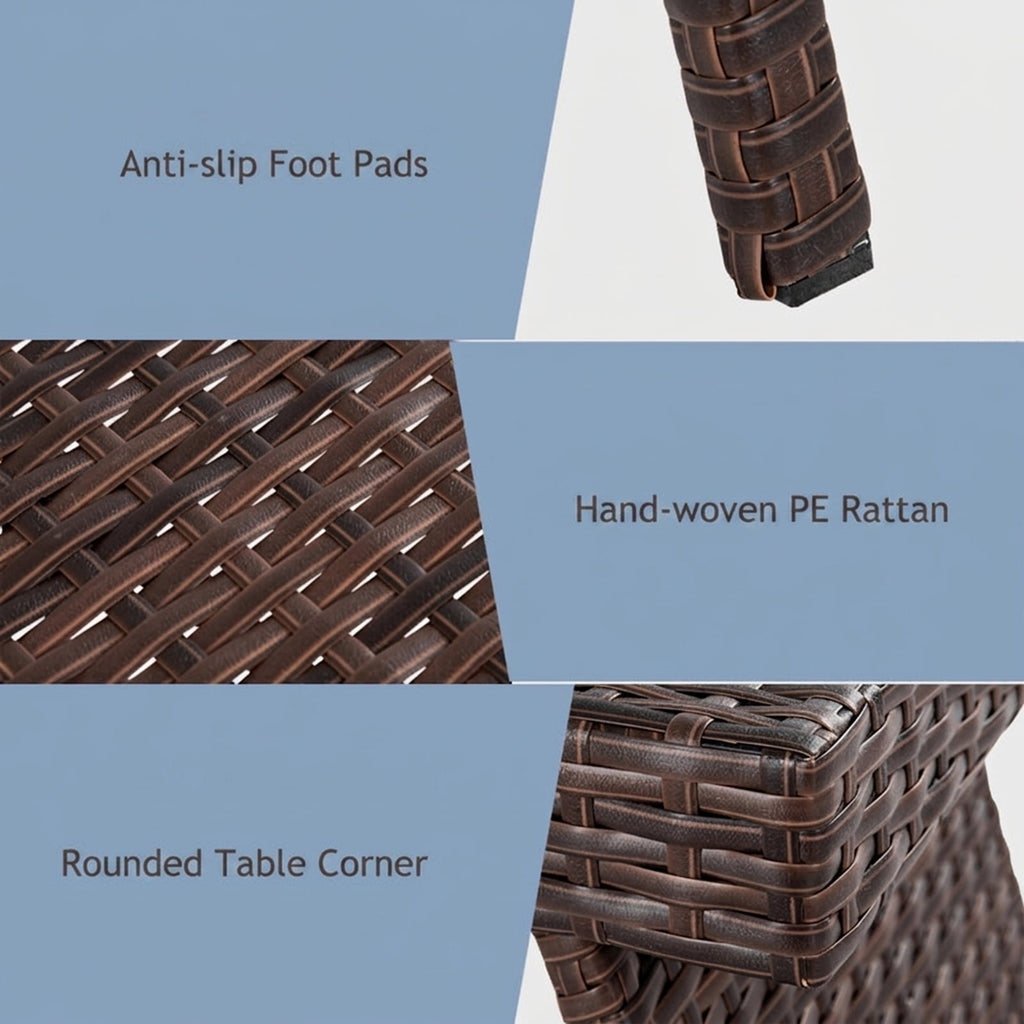 Biotree Folding PE Rattan Side Coffee Table Patio Garden Furniture, Black