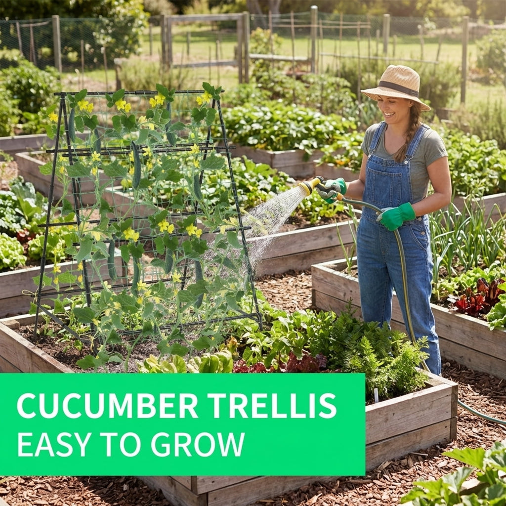 Biotree A-Frame Garden Cucumber and Vegetable Trellis with Climbing Netting for Outdoor Garden - Black