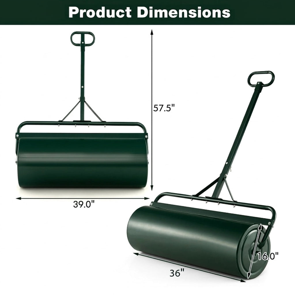 Biotree 39 Inch Wide Push/Tow Lawn Roller for Lawn Garden Yard Soil Care, Green