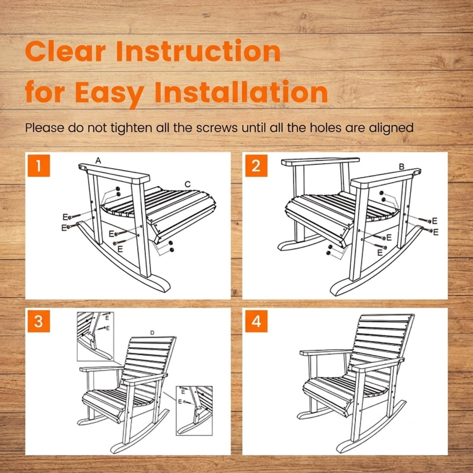 Biotree Outdoor Fir Wood Rocking Chair with High Backrest Stackable Patio Chair for Garden BackyardBrown