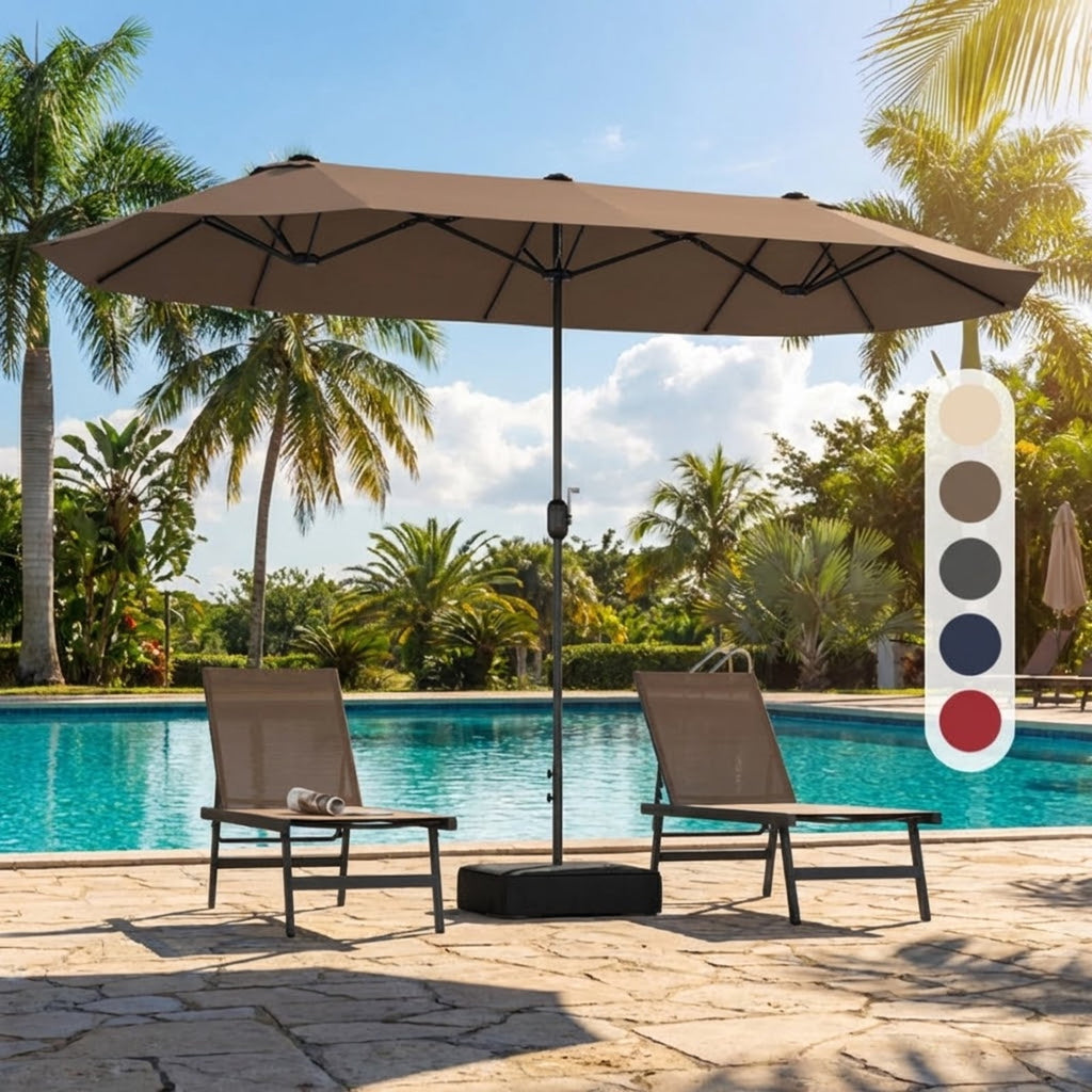 Biotree 13FT Double-sided Patio Twin Table Umbrella with Crank Handle-Tan Brown - Outdoor Patio Garden Sun Shade