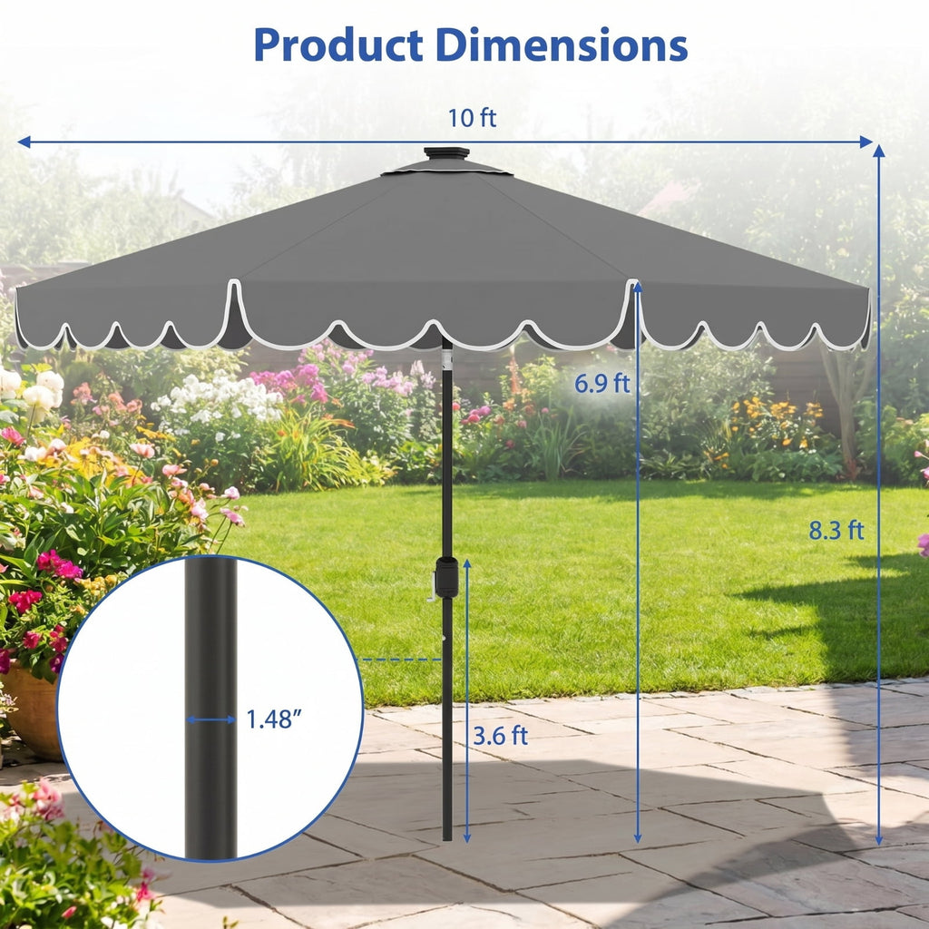 Biotree 10 ft Market Patio Umbrella with Crank and Tilt, 8 Sturdy Ribs, Vented Canopy - Gray for Backyard