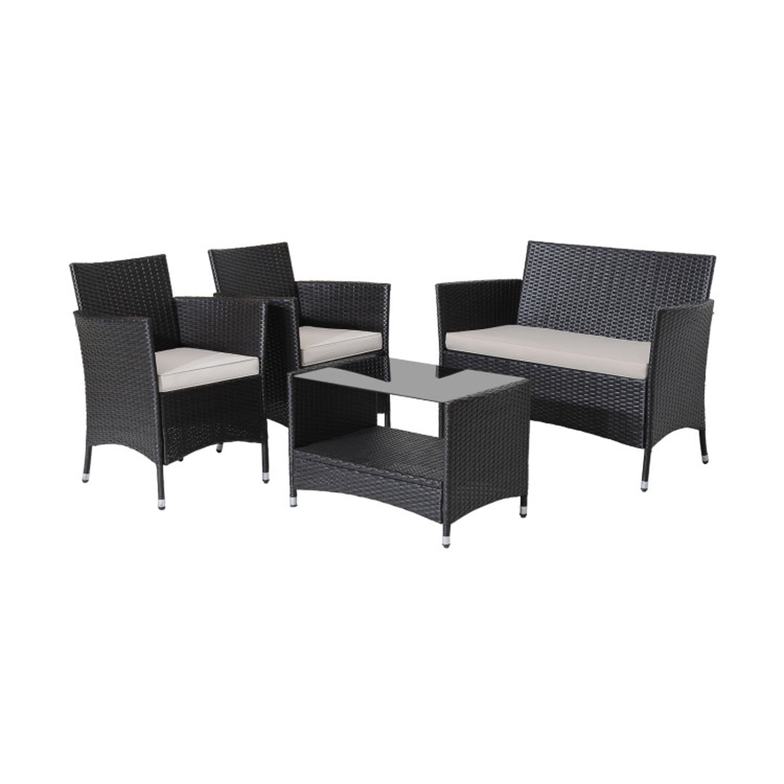 Biotree 4 Pieces Patio Conversation Set with Soft Cushions and Tempered Glass Tabletop Outdoor Conversation Set for Garden Backyard PorchMix Brown