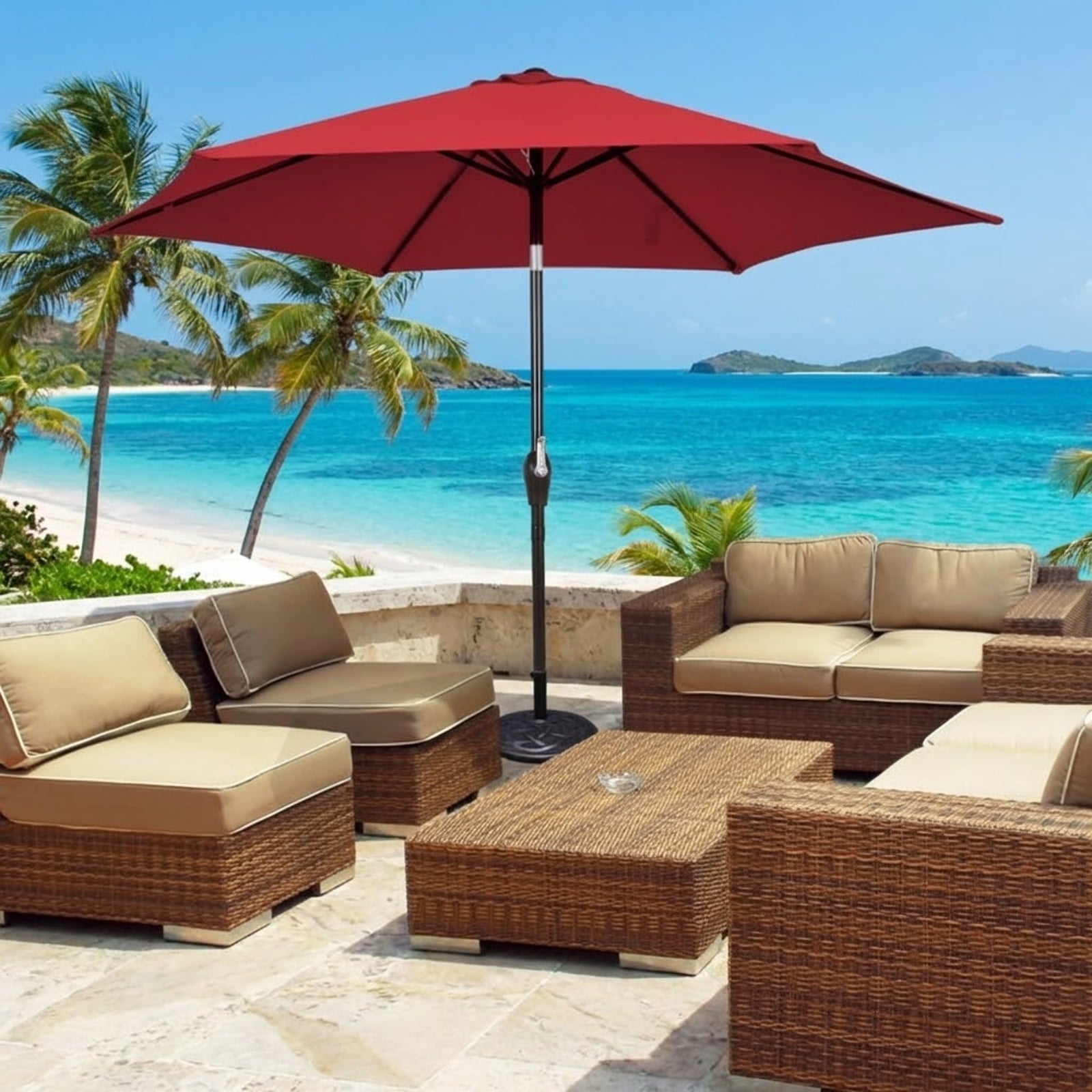 Biotree 10 Feet Outdoor Patio Umbrella with Tilt Adjustment and Crank-Dark Red Beige/Dark Red/Tan/Orange/Blue/Gray/Navy