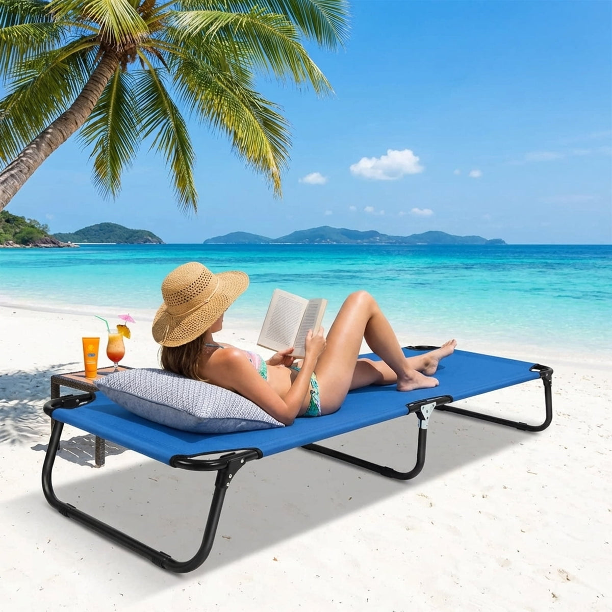 Biotree Folding Camping Cot Portable Military Style Sleeping Bed Heavy Duty Outdoor Cot for Adults Camping Hiking, Blue