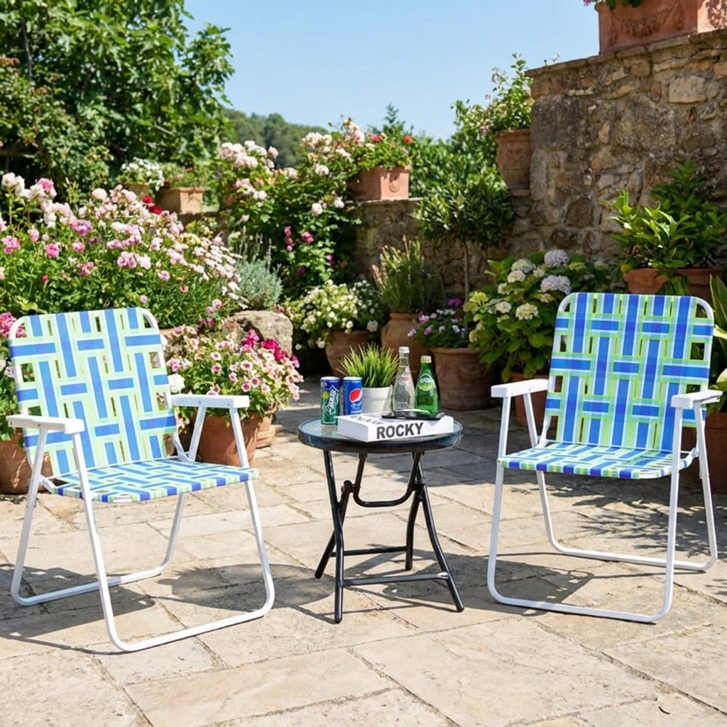 Biotree 6 Pcs Folding Beach Chair Camping Lawn Webbing Chair Stackable Patio Chair for Garden BackyardBlue