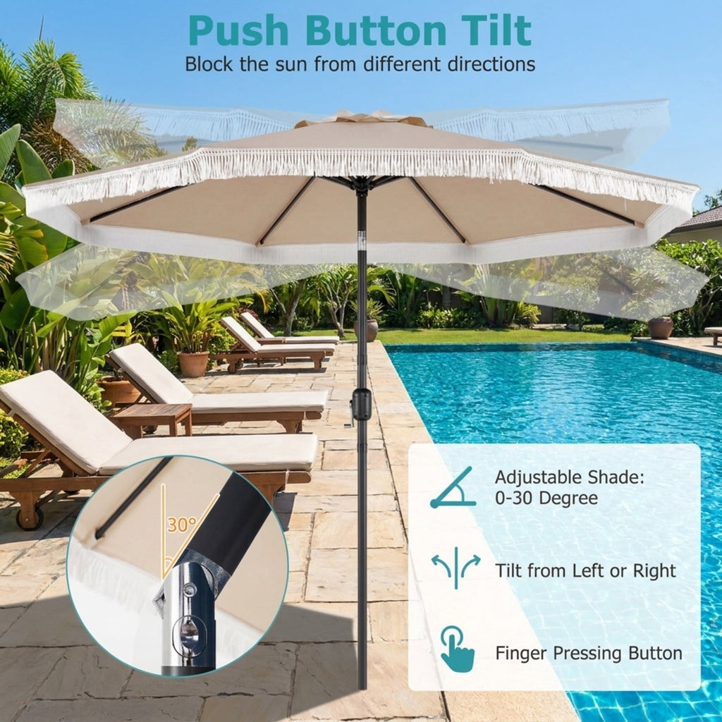 Biotree 9 FT Patio Umbrella, Patio Umbrella with Sun-Protective Canopy for Patio Garden Pool for Patio Garden Backyard Pool, Beige