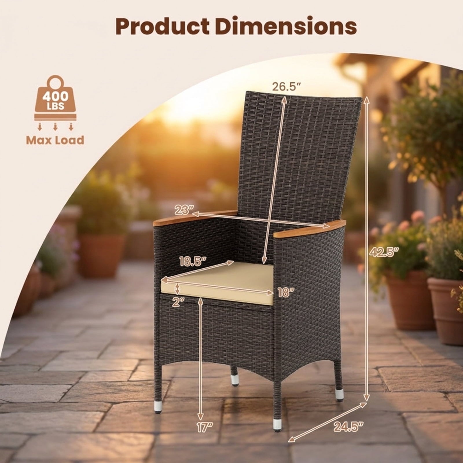 Biotree Patio Rattan Chairs Set of 2 Outdoor Wicker Dining Chairs with High Backrest Stackable Patio Chair for Garden BackyardBeige