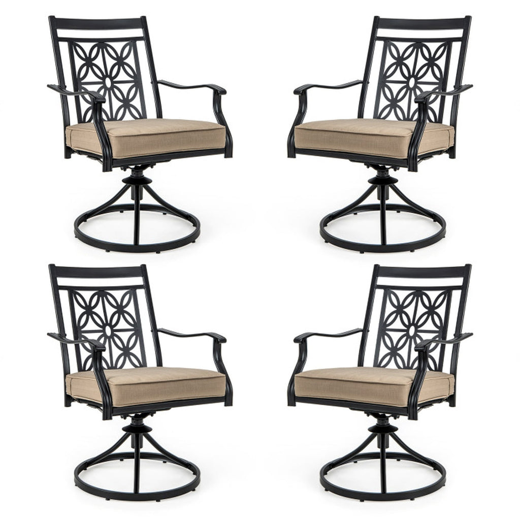 Biotree 2 Pieces Patio Swivel Chairs with Blossom Pattern Backrest and Cushions Stackable Patio Chair for Garden BackyardBlack