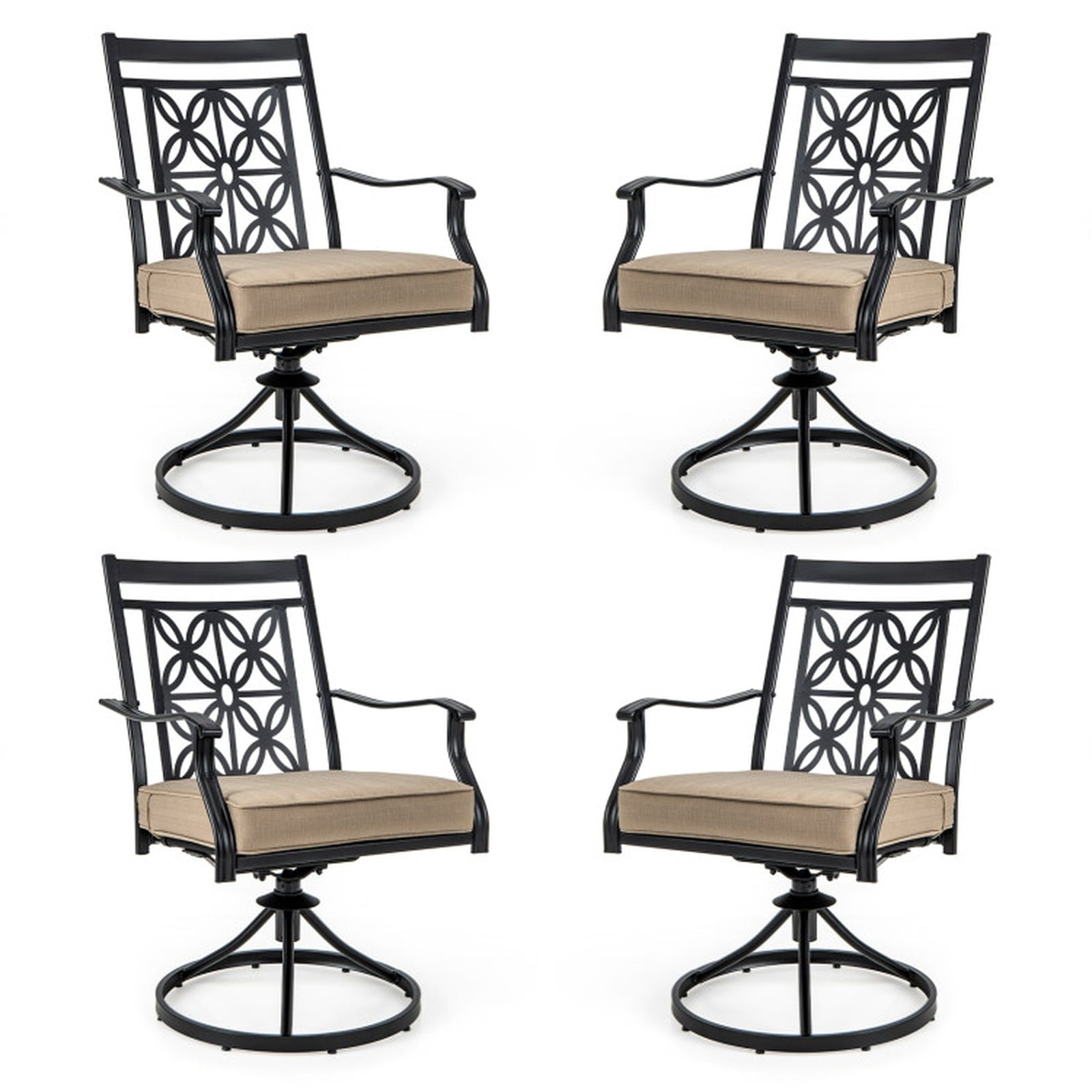 Biotree 2 Pieces Patio Swivel Chairs with Blossom Pattern Backrest and Cushions Stackable Patio Chair for Garden BackyardBlack