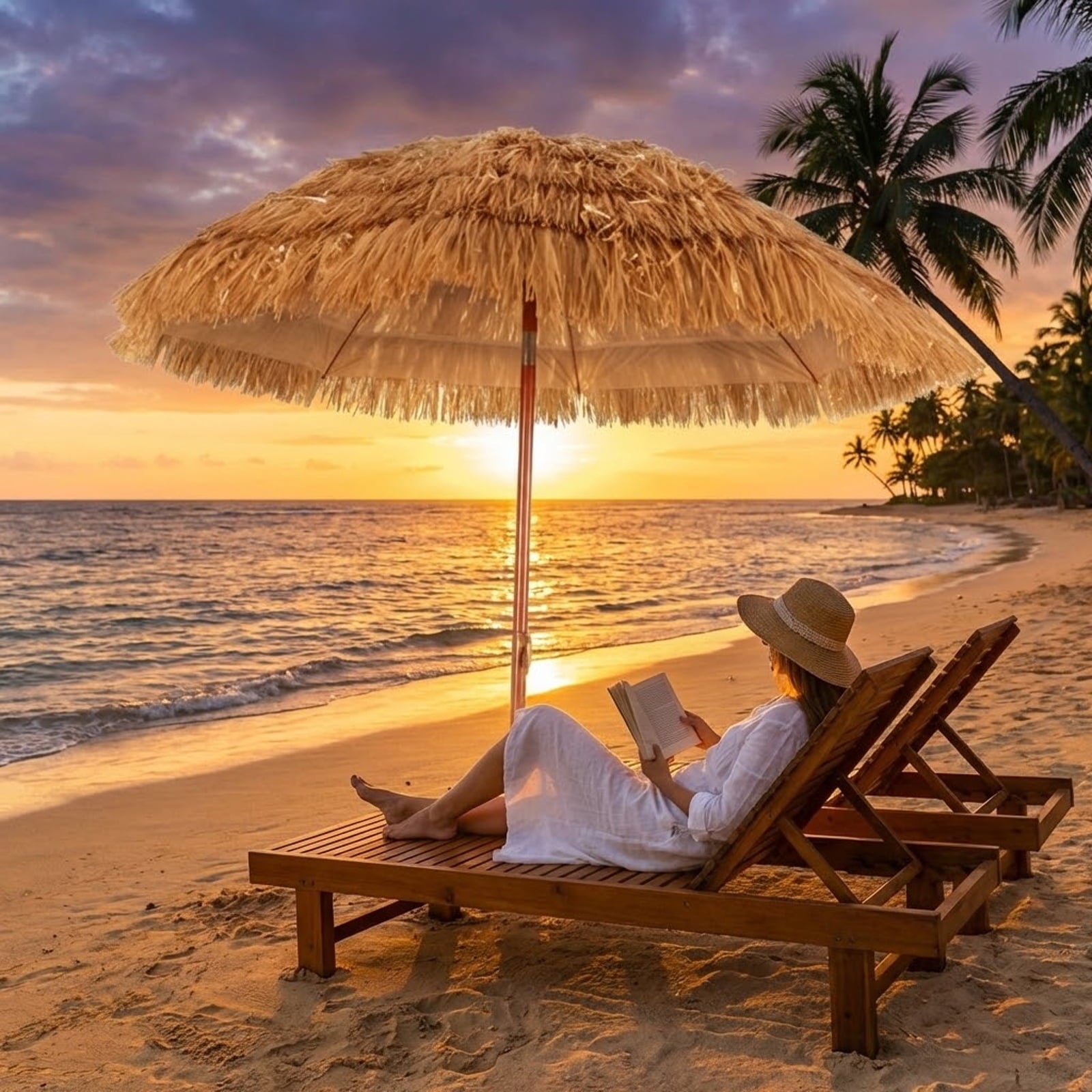 Biotree 6.5 Feet Portable Thatched Tiki Beach Umbrella with Adjustable Tilt Khaki - Portable Sun Shade for Beach Pool Backyard