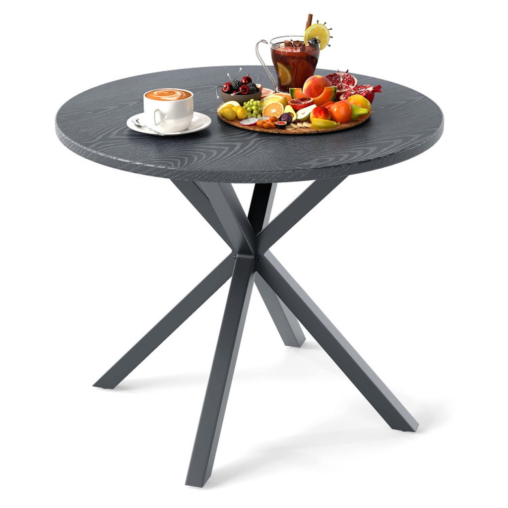 Biotree 33.5 Inch Round Patio Bistro Table with Wood-Like Top and X-Shaped Legs, Gray