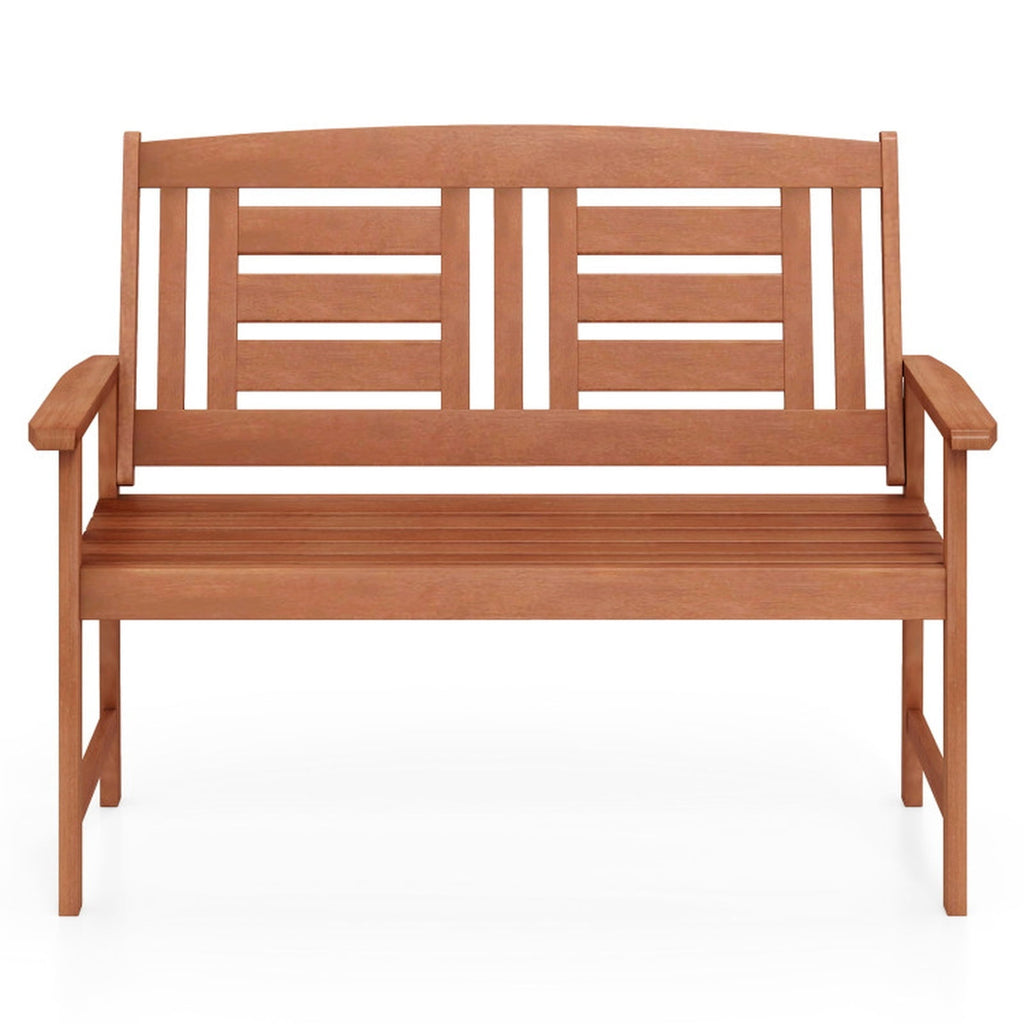 Biotree Outdoor Solid Wood Loveseat Hardwood 2-Seat Bench with Inclined Backrest and Slatted SeatTeak