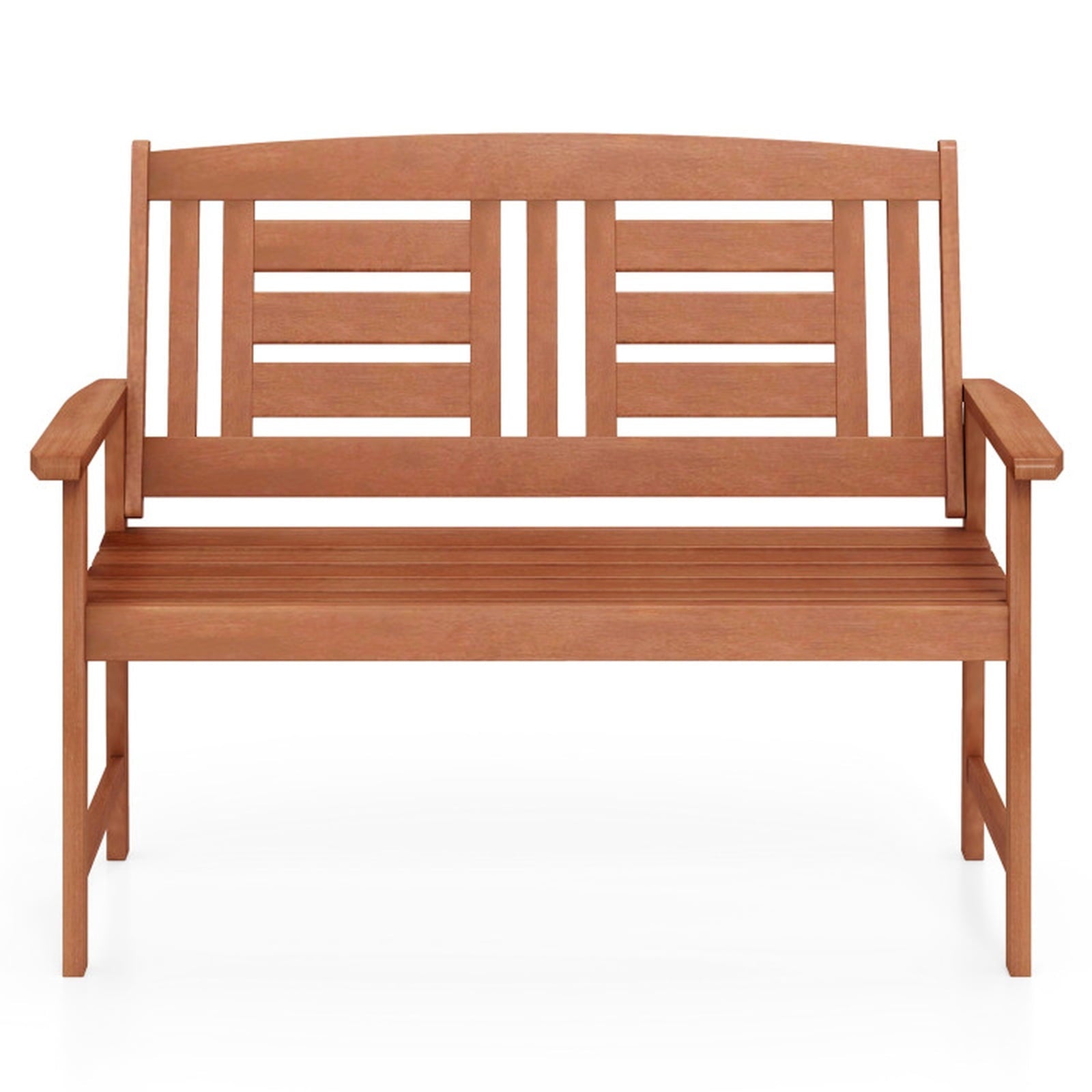 Biotree Outdoor Solid Wood Loveseat Hardwood 2-Seat Bench with Inclined Backrest and Slatted SeatTeak