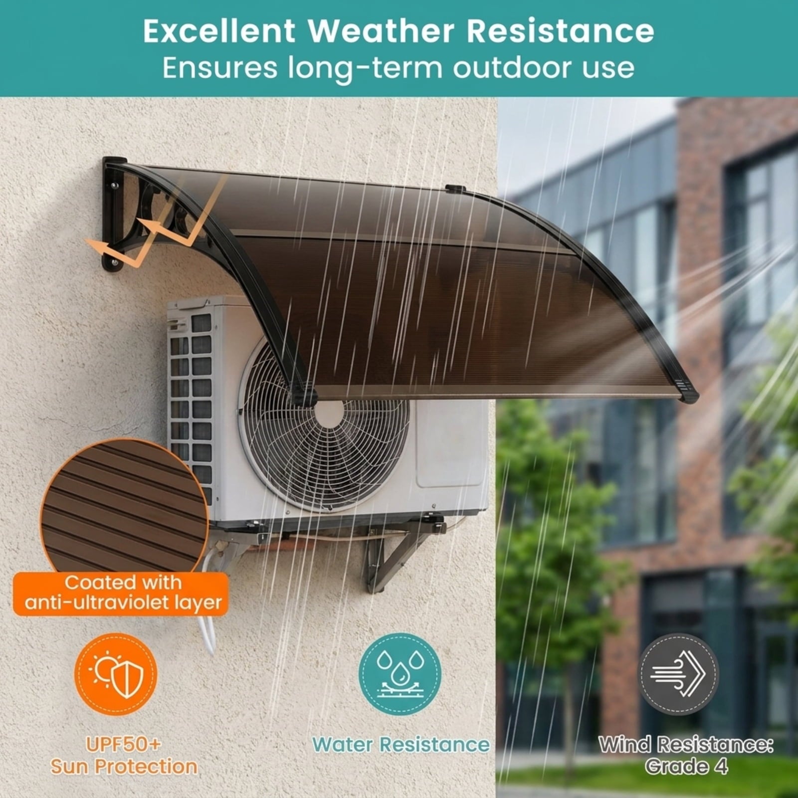 Biotree Outdoor Front Door Patio Overhang Awning for Sunlight Rain Snow Wind Protection-40 x 40 Inch for Patio Deck Door Window Sun Rain Protection, Coffee