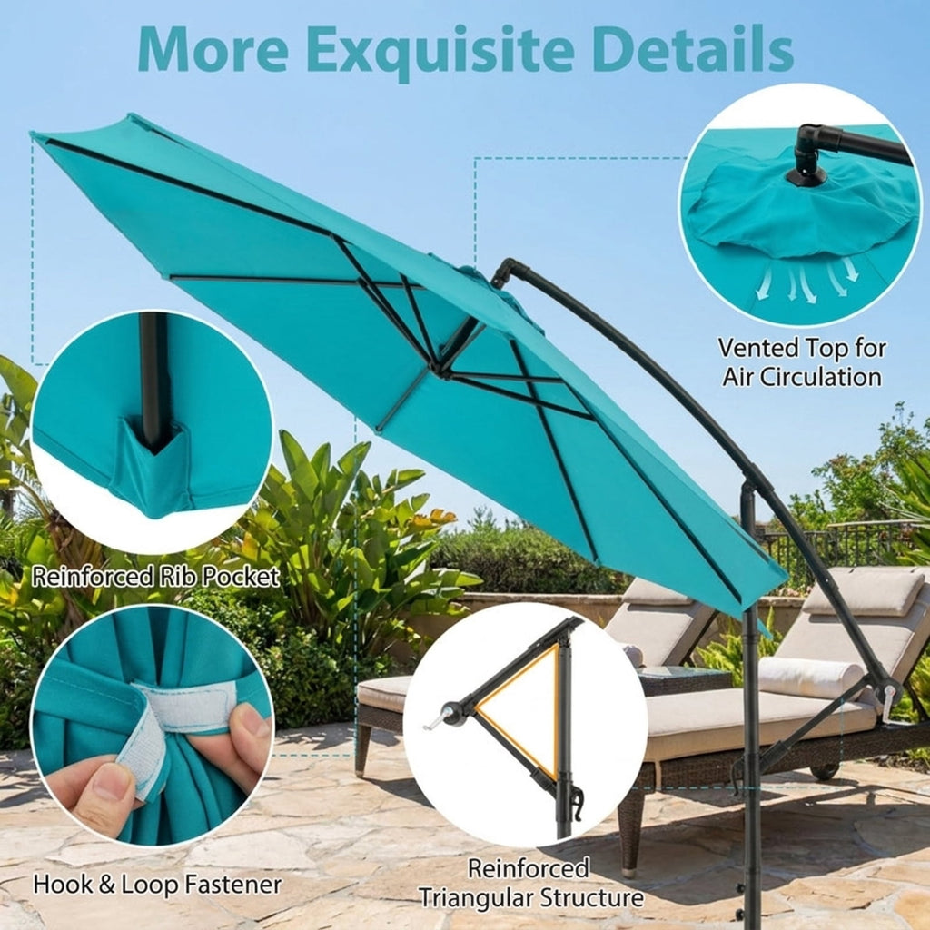 Biotree 10 ft Cantilever Patio Umbrella Offset Hanging with Cross Base, 8 Ribs - Multicolor for Backyard