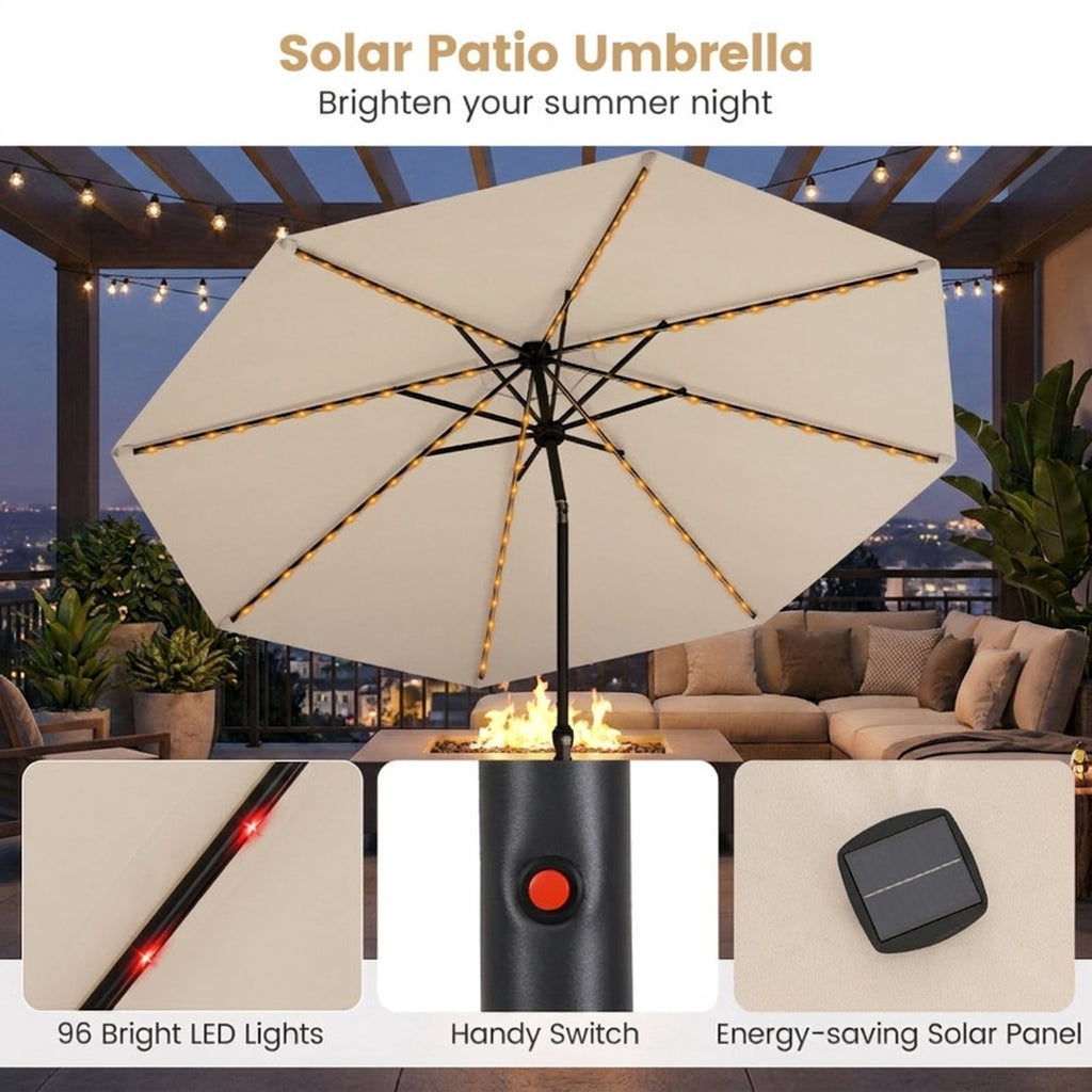 Biotree 10 ft Market Patio Umbrella with Crank and Tilt, 8 Sturdy Ribs, Vented Canopy - Beige for Backyard