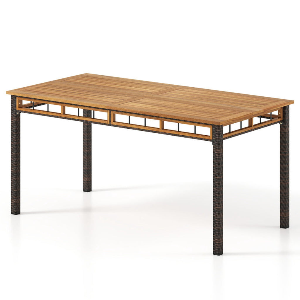 Biotree 63" Outdoor Dining Table with Acacia Wood Slatted Tabletop, Black