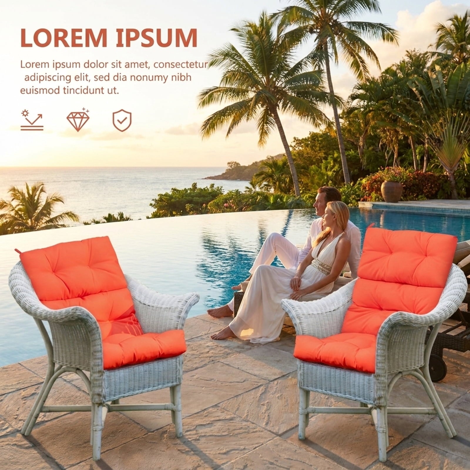 Biotree 22 X 44 Inch Tufted Outdoor Patio Chair Seating Pad Comfortable Patio Chair Cushion PadOrange