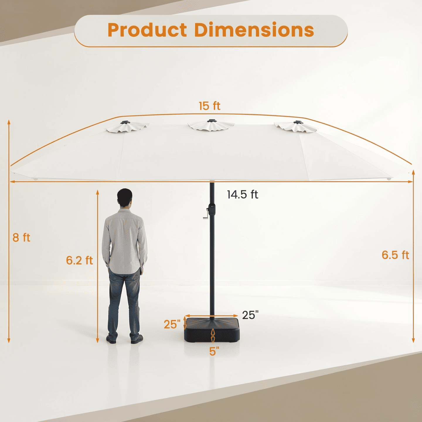 Biotree 15 Feet Double-Sided Twin Patio Umbrella with Crank and Base-Beige Beige Brown Blue Grey Orange Red Turquoise Black