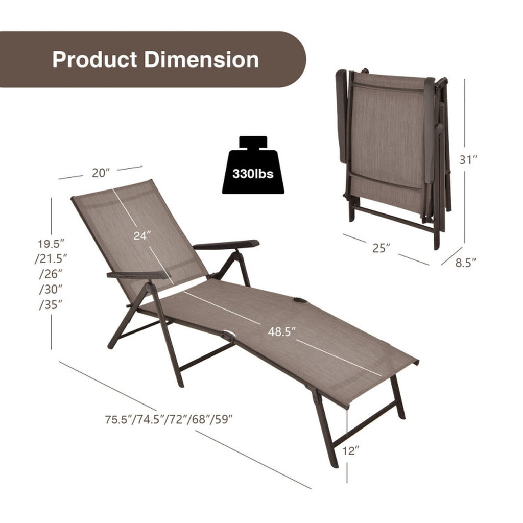 Biotree 2 Pieces Foldable Chaise Lounge Chair with 2-Position Footrest Stackable Patio Chair for Garden BackyardBrown