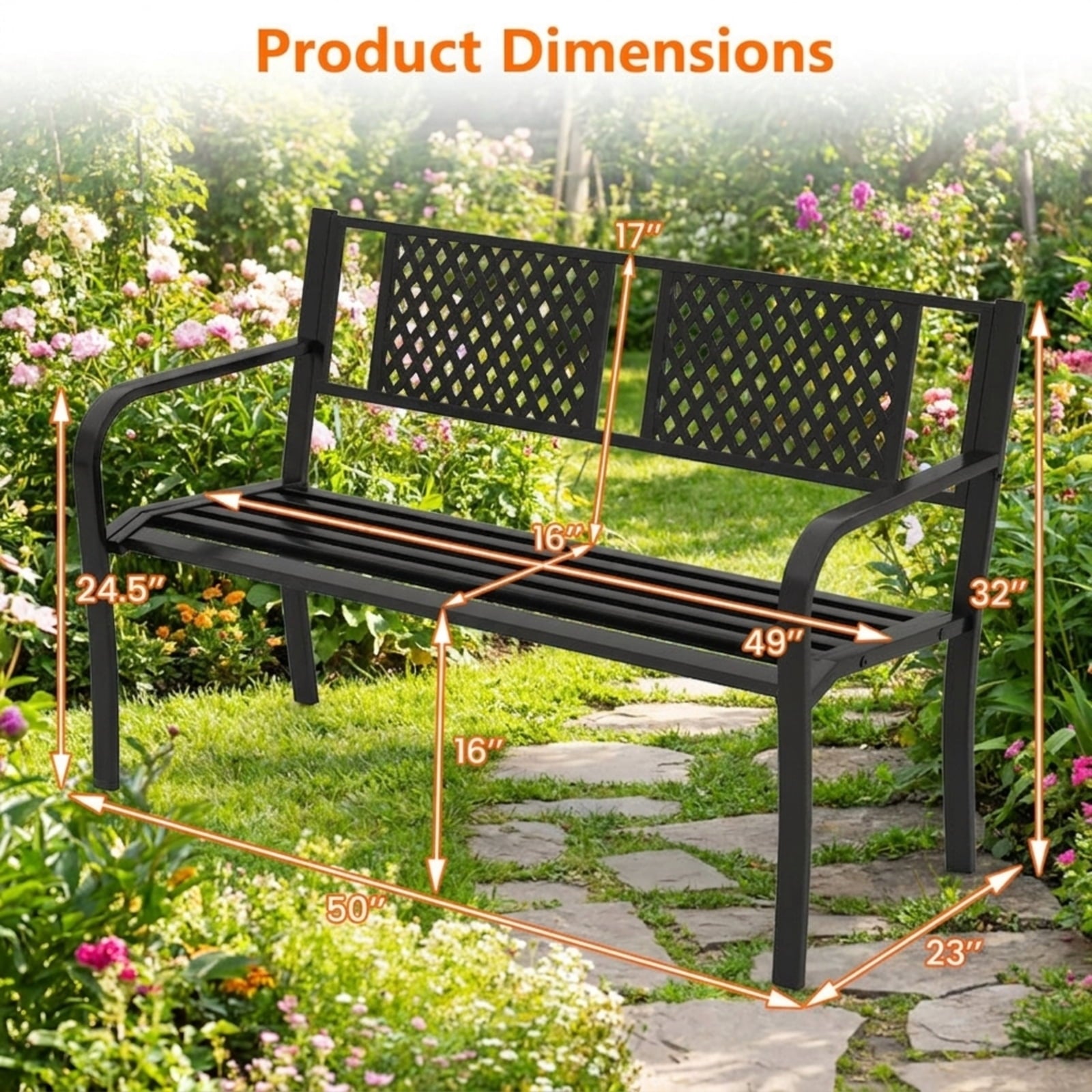 Biotree Outdoor Bench Metal Loveseat Patio Bench for 2-3-Person Stackable Patio Chair for Garden BackyardBlack