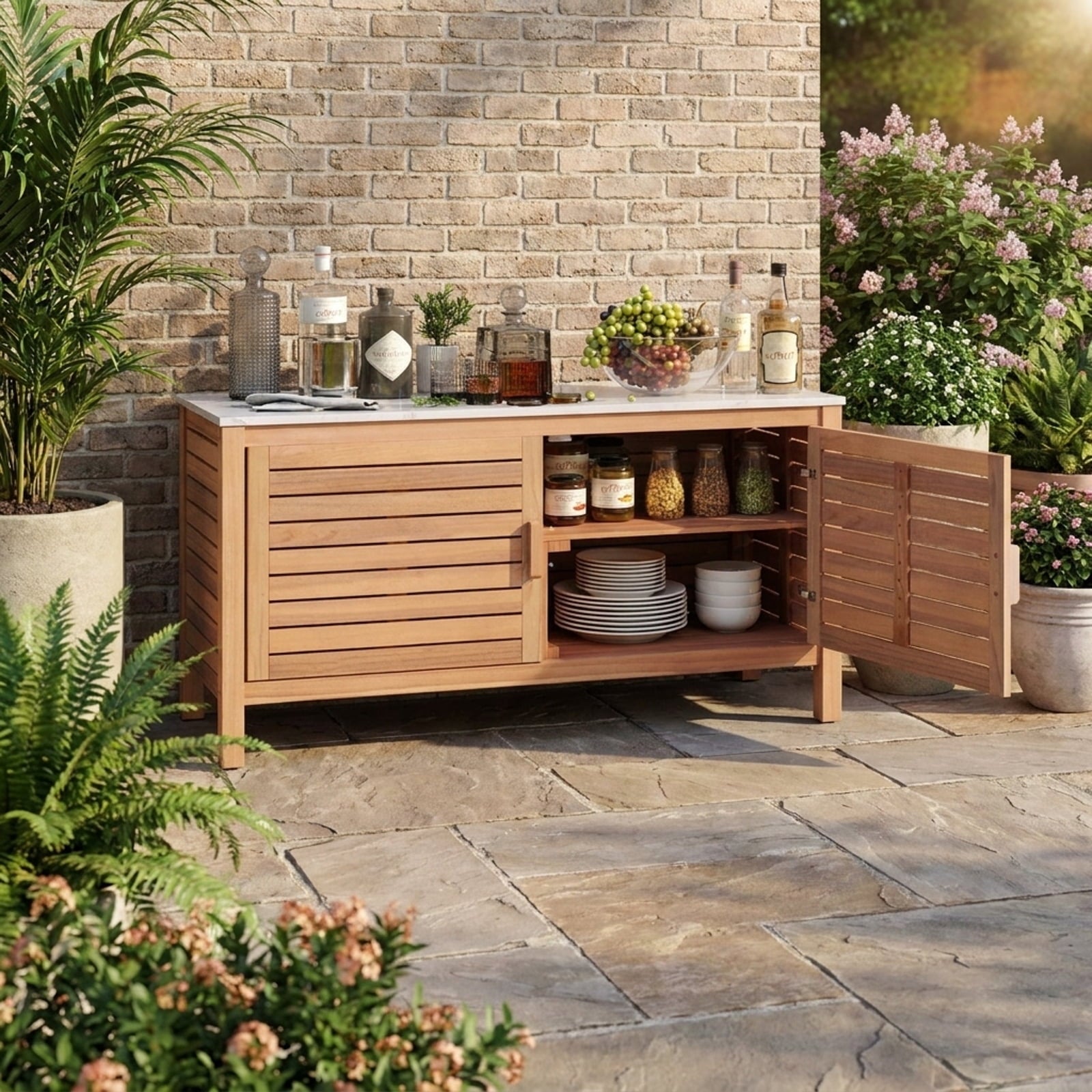 Biotree Patio Storage Cabinet 2 Outdoor Waterproof for Patio Deck Garden Cushions, Natural