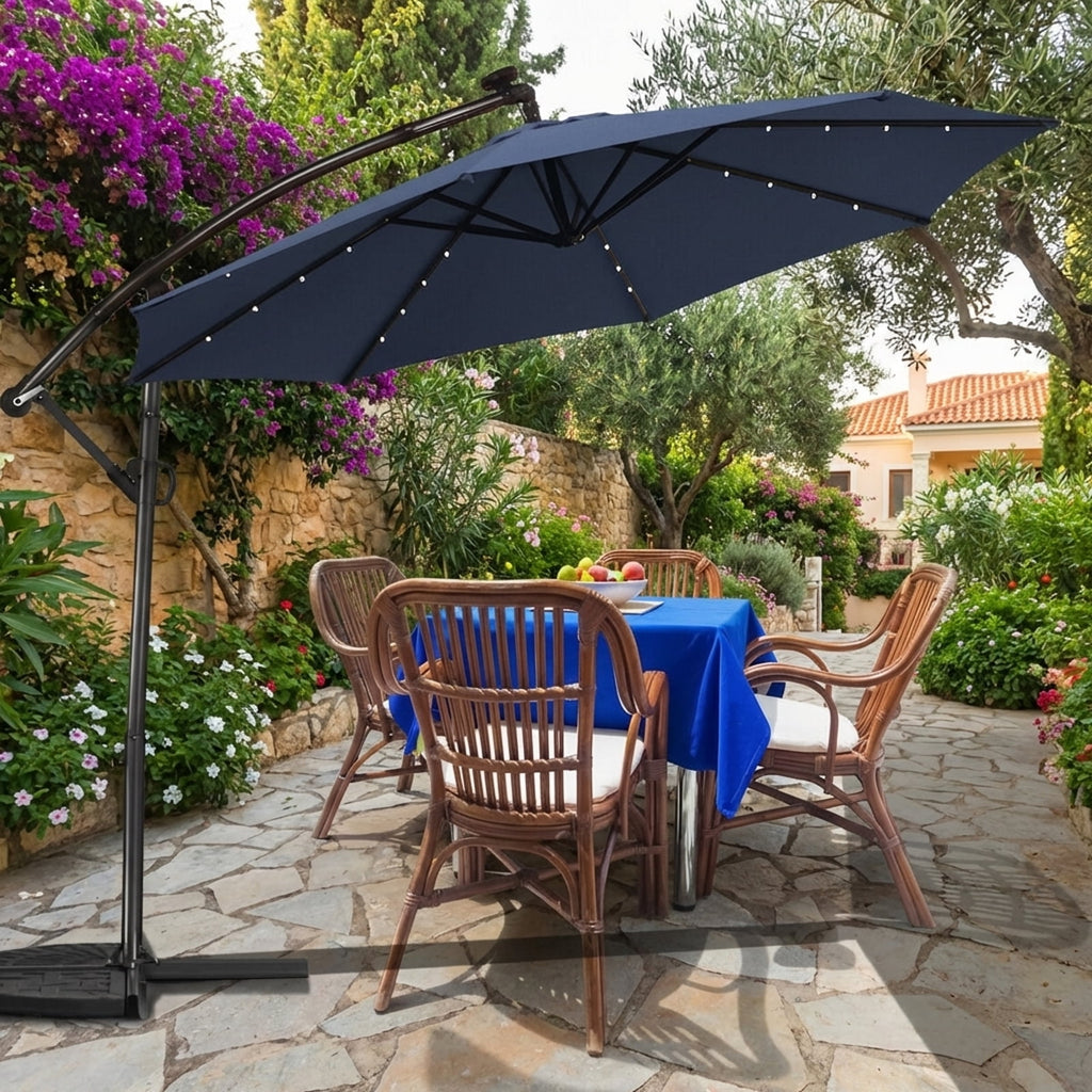 Biotree 10 ft 360¡ã Rotation Solar Powered LED Patio Offset Umbrella without Weight Base-Navy Outdoor