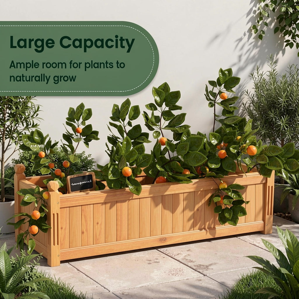 Biotree Wooden Rectangular Garden Bed with Drainage System-Natural Outdoor Vegetables Herbs Flowers Planting