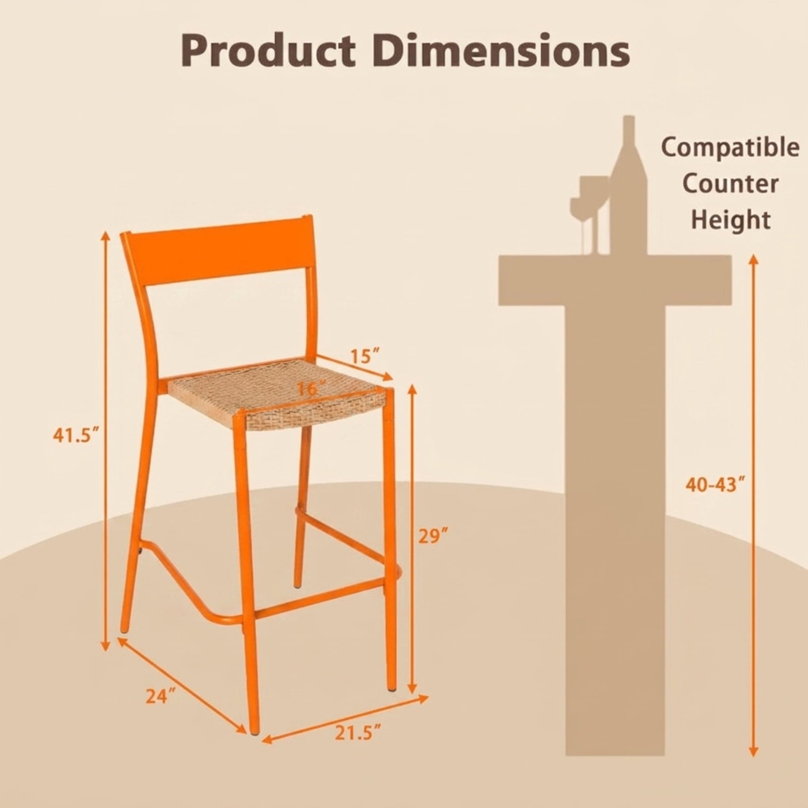 Biotree Patio Barstools Set of 4 with Rattan Seat and Metal Backrest Stackable Patio Chair for Garden BackyardLight Brown