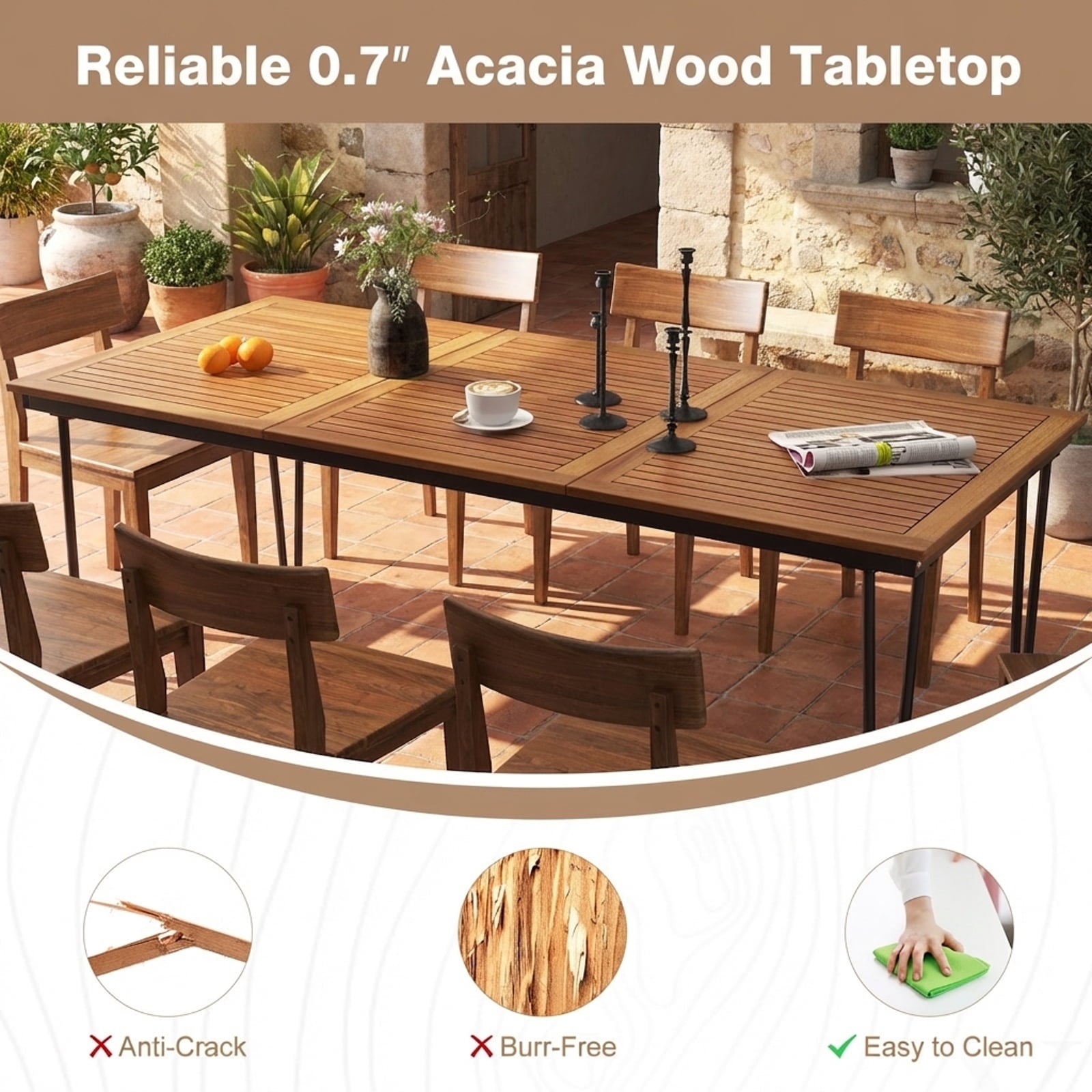 Biotree 79 In Outdoor Dining Table for 8 with Umbrella Hole