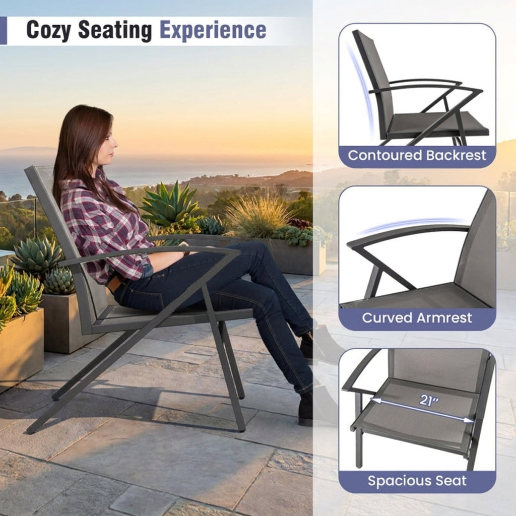 Biotree Patio Chairs Set of 2 Lawn Chairs with Heavy Duty Metal Frame Stackable Patio Chair for Garden BackyardGrey