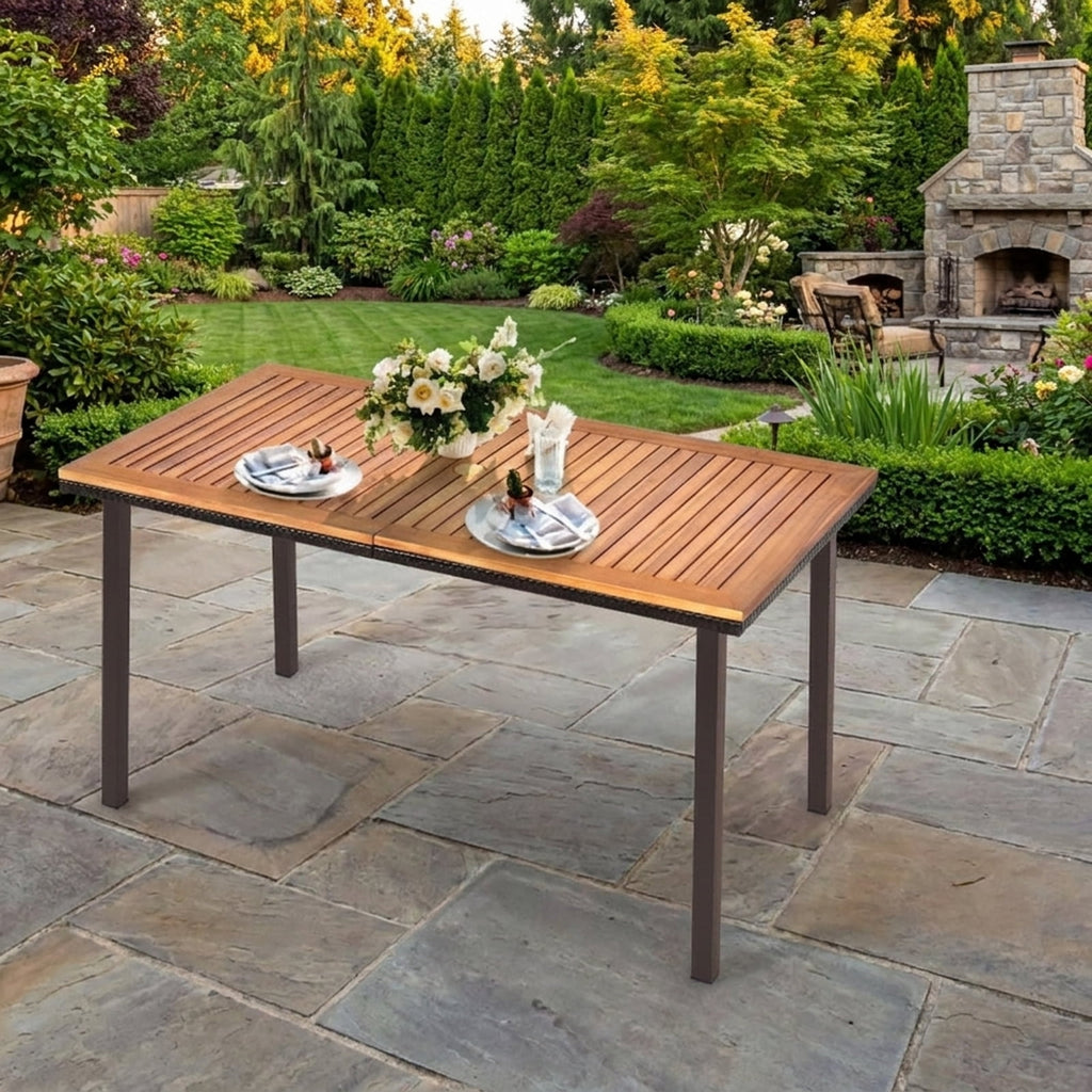 Biotree 55 Inch Patio Acacia Dining Table with Umbrella Hole, Black