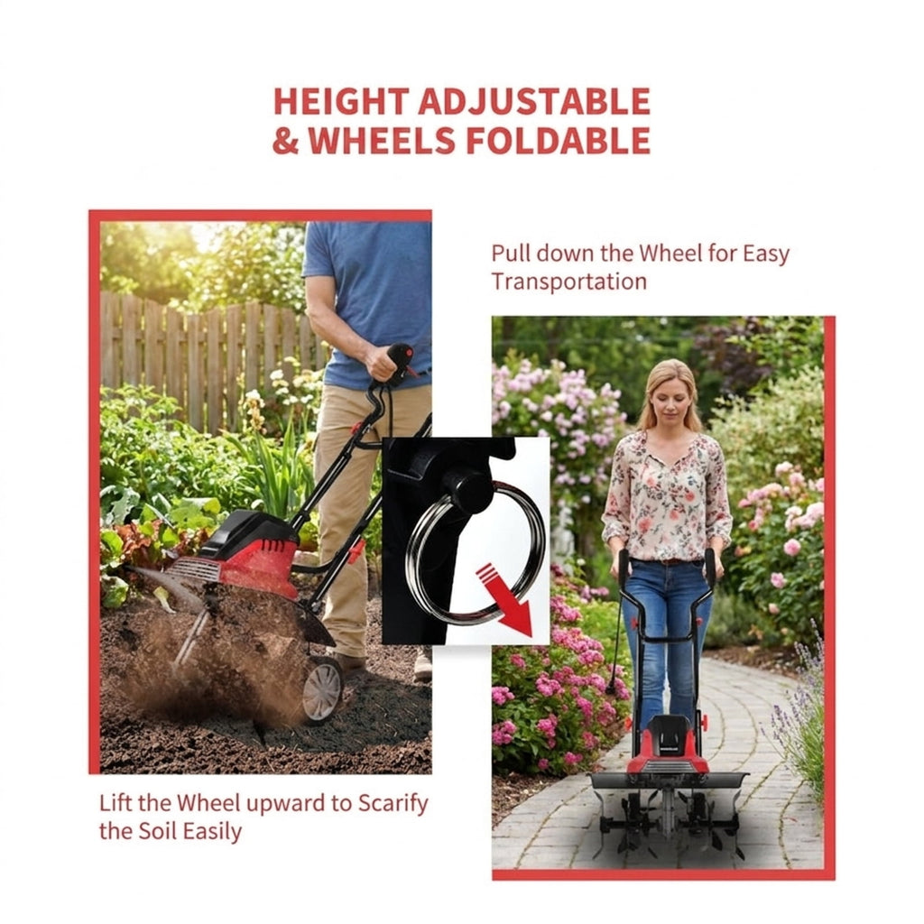 Biotree 17-Inch 13.5 Amp Corded Electric Tiller and Cultivator 9 for Lawn Garden Yard Soil Care, Red