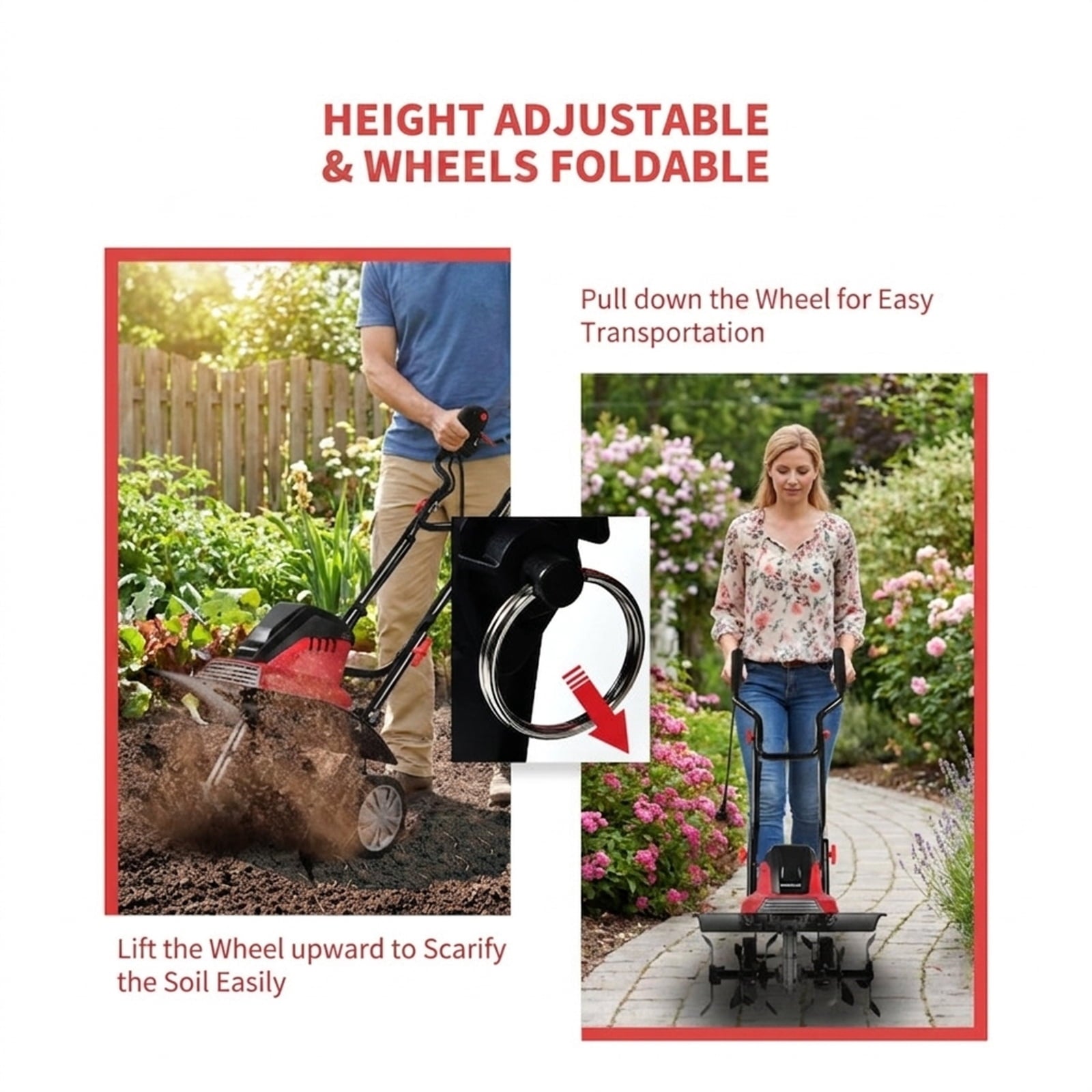 Biotree 17-Inch 13.5 Amp Corded Electric Tiller and Cultivator 9 for Lawn Garden Yard Soil Care, Red