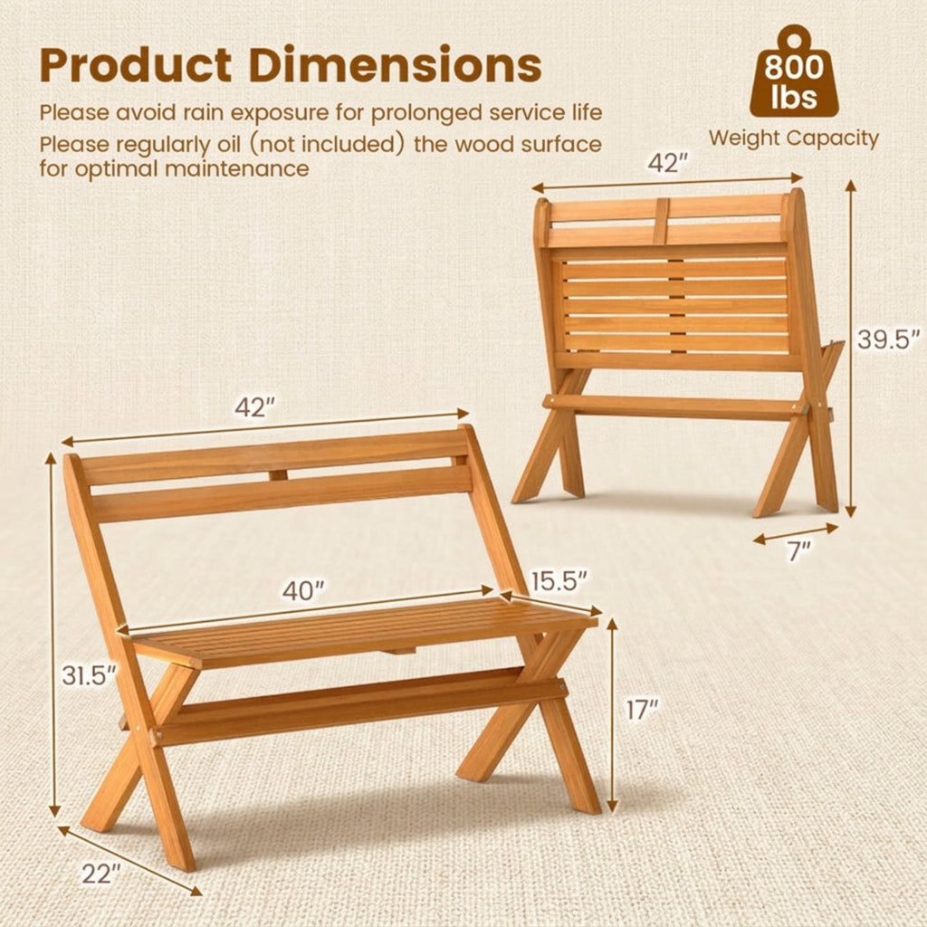 Biotree 2-Person Acacia Wood Patio Garden Bench with 800 Lbs Capacity Stackable Patio Chair for Garden BackyardNatural