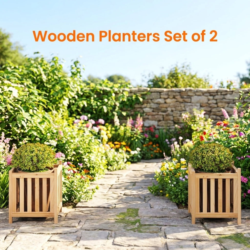Biotree Patio Wooden Bench with Planter 2 Person Patio Bench Stackable Patio Chair for Garden BackyardNatural