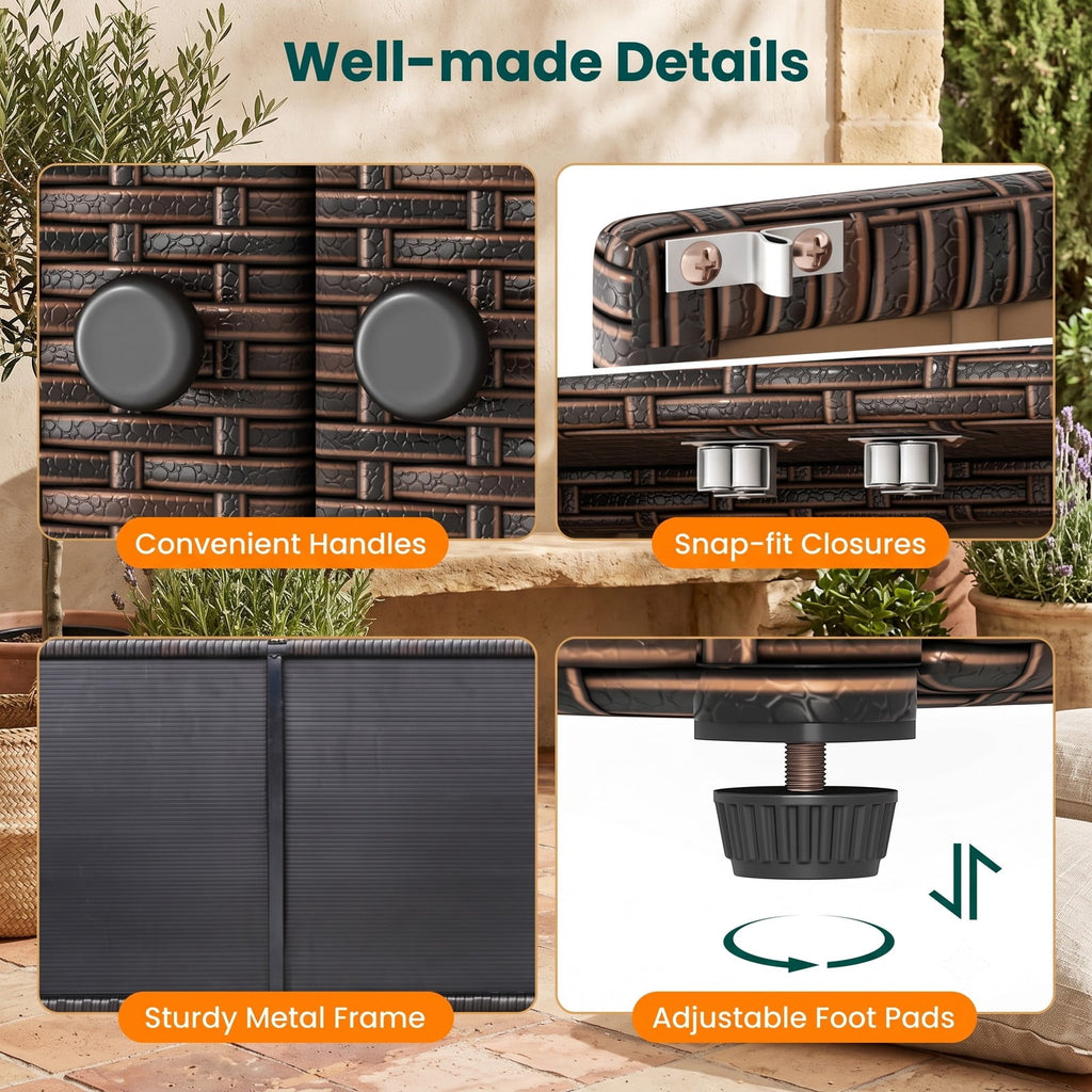 Biotree Outdoor PE Wicker Storage Cabinet with 3 Doors, Weatherproof Rattan Deck Box with Countertop, Adjustable Shelves Drawer for Patio Garden Deck, Brown