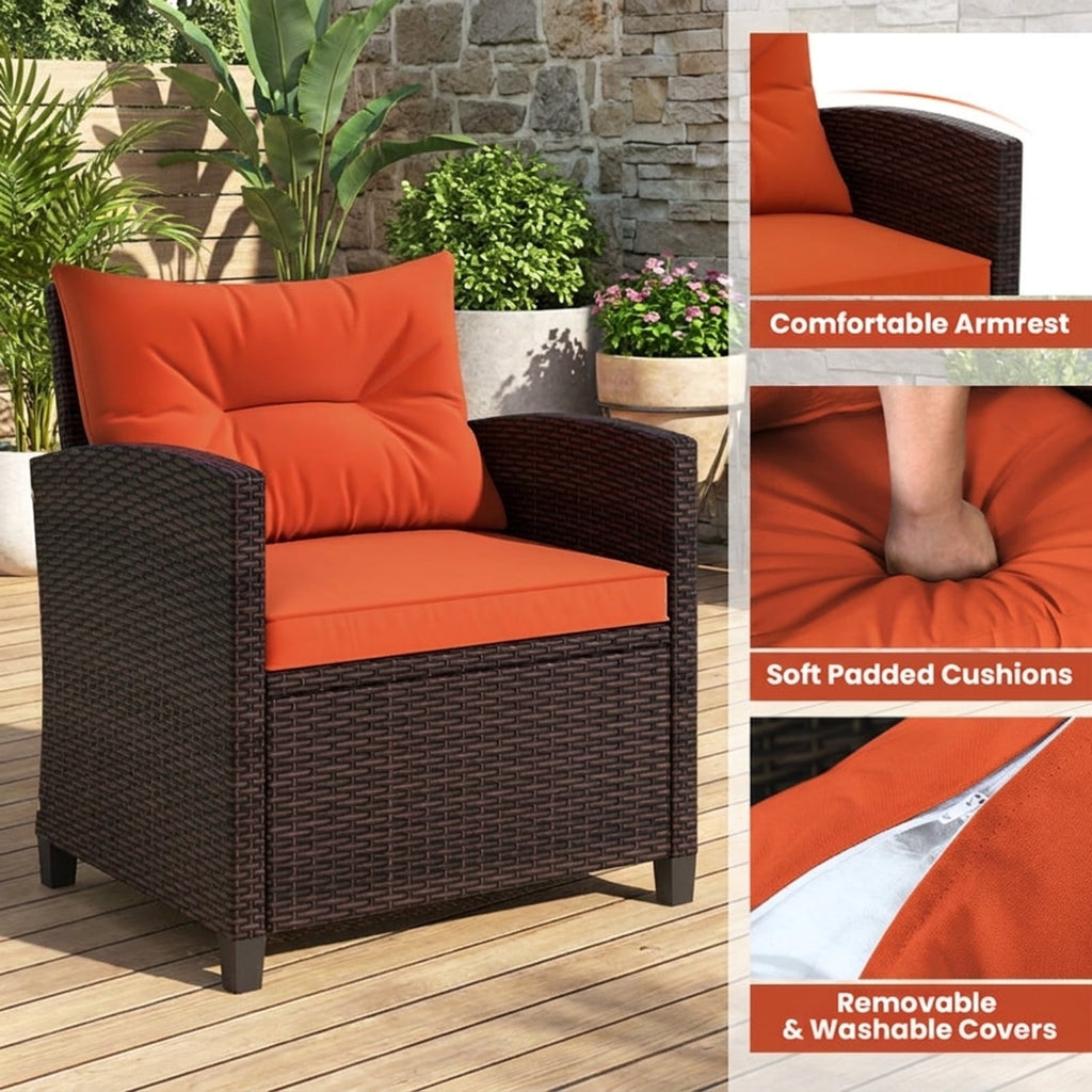 Biotree 3 Pieces Rattan Patio Furniture Set with Washable Cushion Outdoor Conversation Set for Garden Backyard PorchOrange