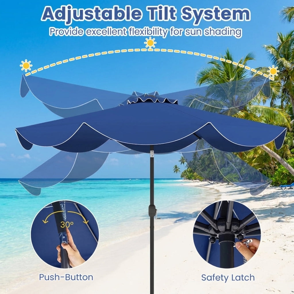 Biotree 9 ft Market Patio Umbrella with Crank and Tilt, 8 Sturdy Ribs, Vented Canopy - Navy Blue for Backyard