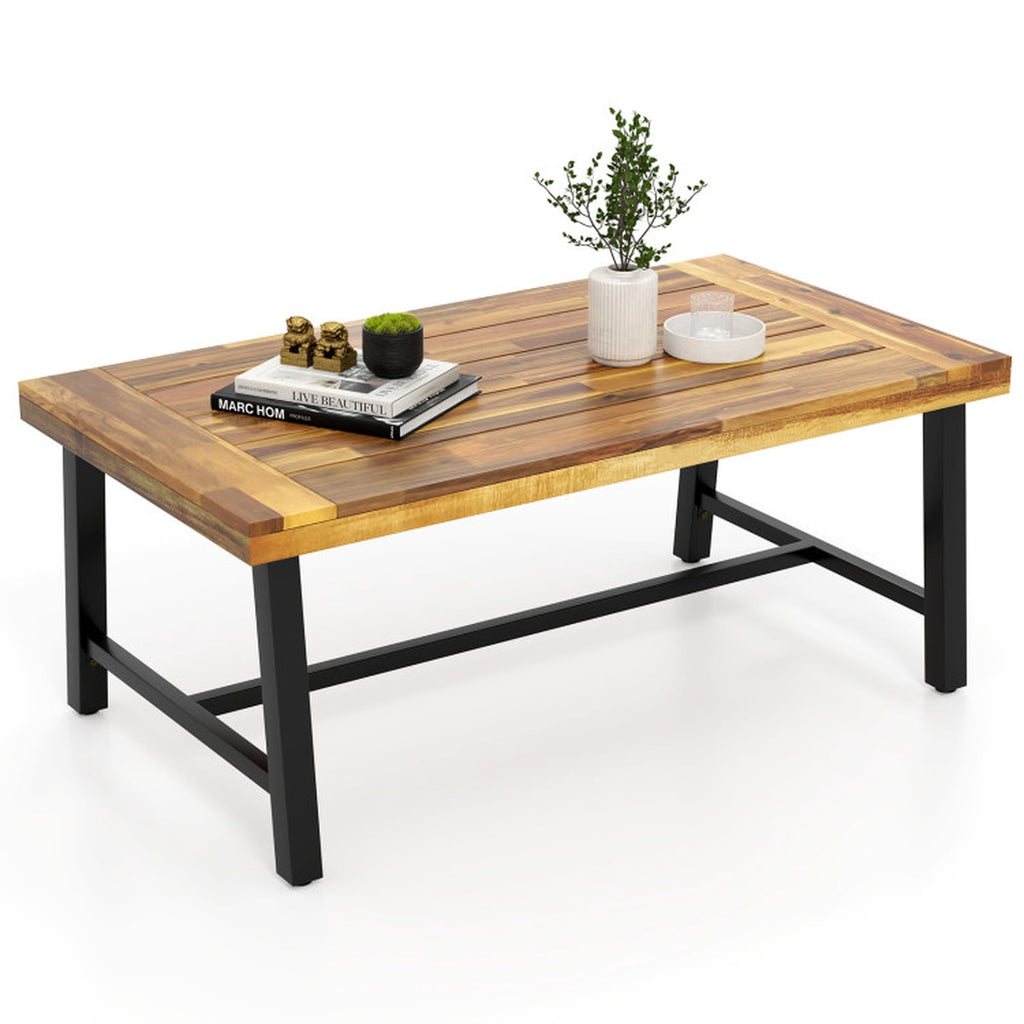 Biotree Acacia Wood Coffee Table with Thickened Top and Heavy-duty Metal Legs, Black