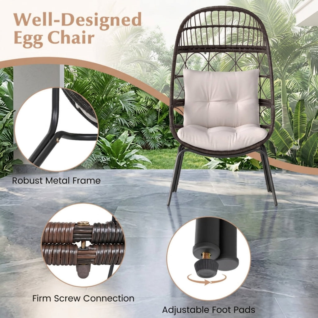 Biotree Patio Wicker Egg Chair Outdoor Rattan Lounge Basket with Seat and Back Cushions Stackable Patio Chair for Garden BackyardBrown