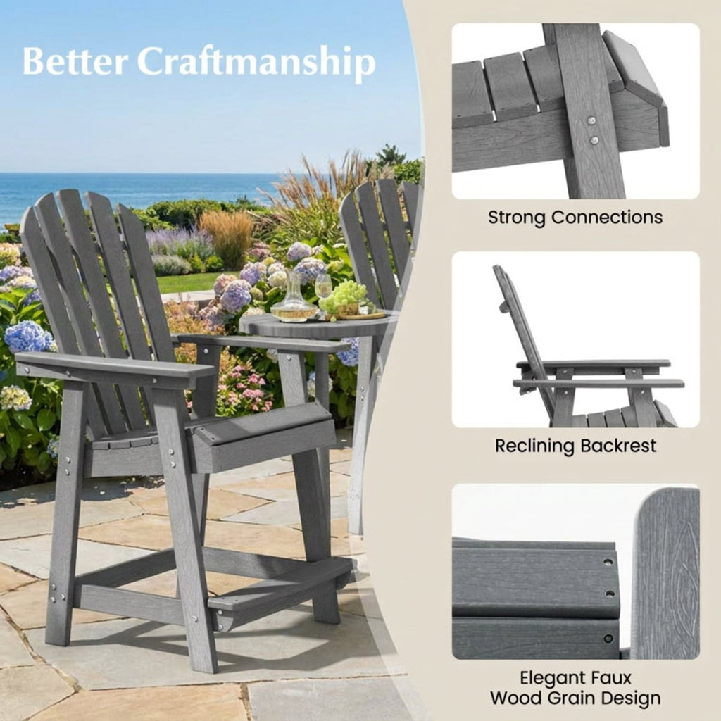 Biotree HDPE Patio Chair with Armrest and Footrest for Indoor Outdoor Stackable Patio Chair for Garden BackyardGray