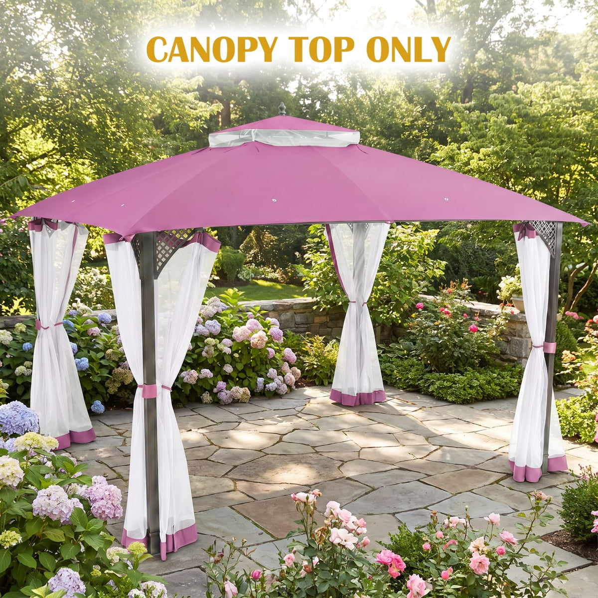 Biotree 10 x 12 Gazebo Replacement Top with Air Vent and Drainage Holes for Outdoor Patio Canopy, Pink