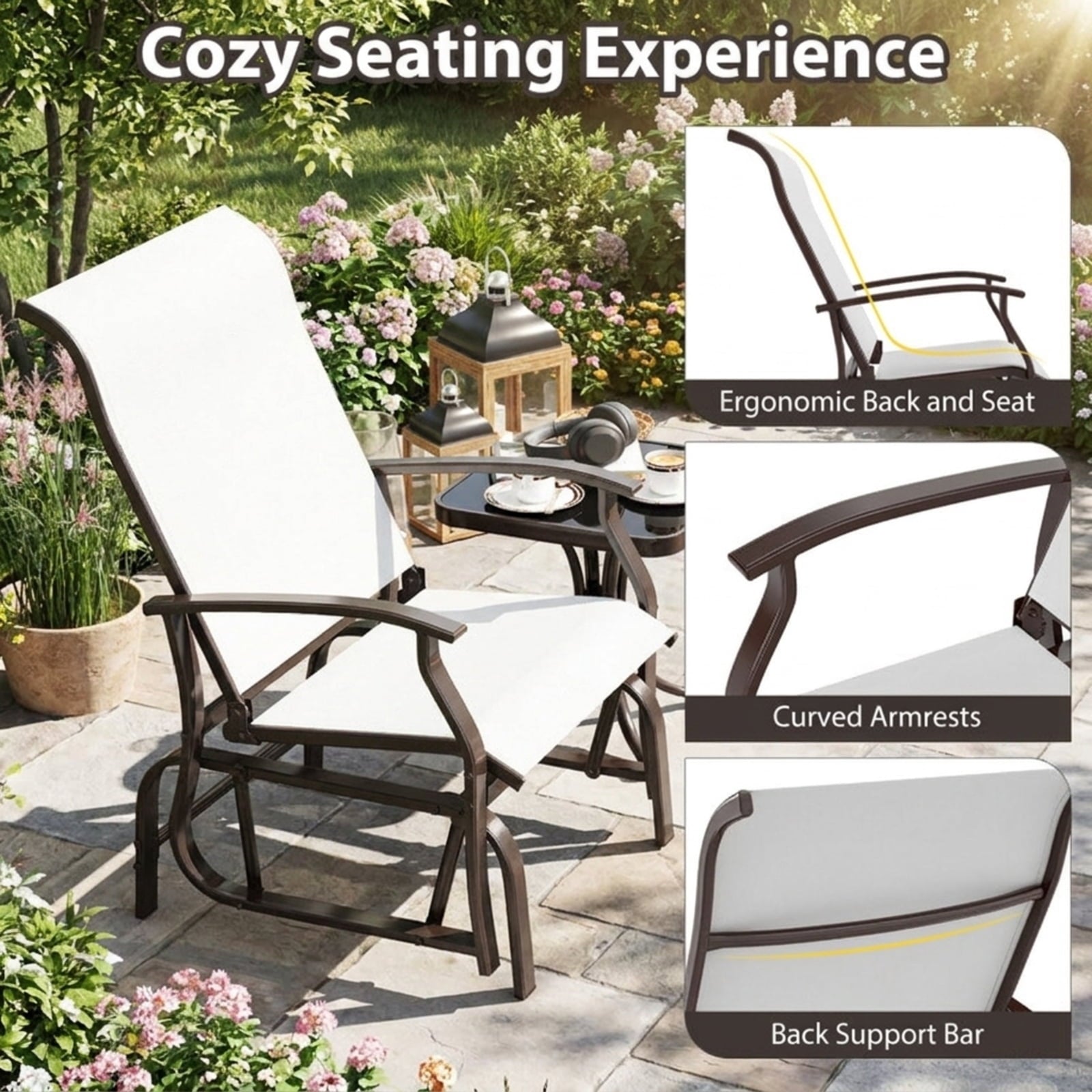 Biotree Outdoor Glider Chairs Set of 2 with Ergonomic Backrest and Seat Stackable Patio Chair for Garden BackyardBeige
