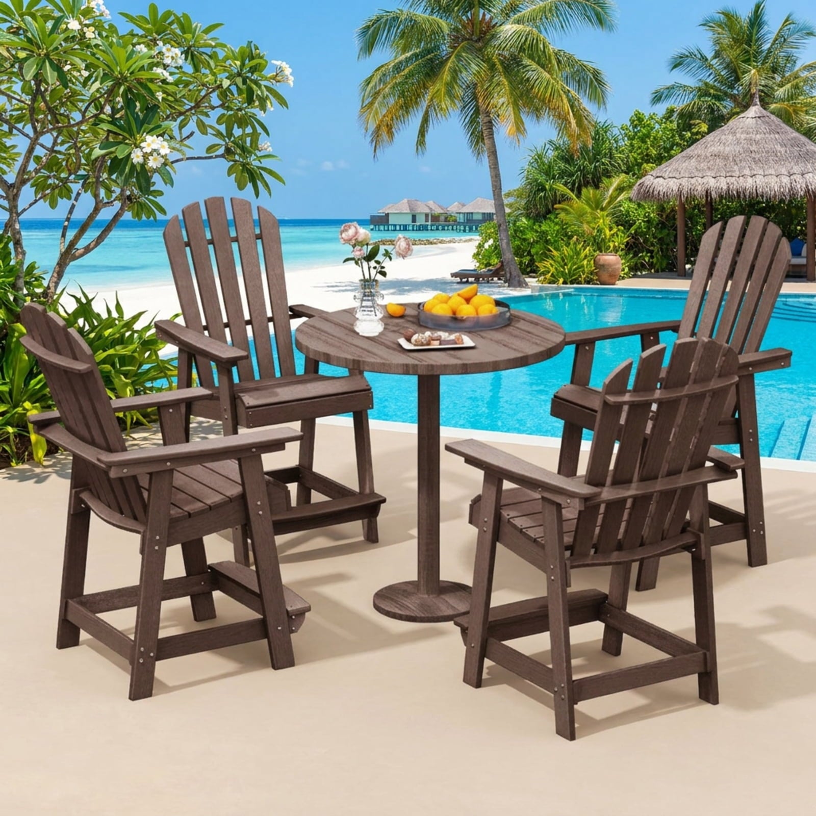 Biotree HDPE Patio Chair with Armrest and Footrest for Indoor Outdoor Stackable Patio Chair for Garden BackyardBrown