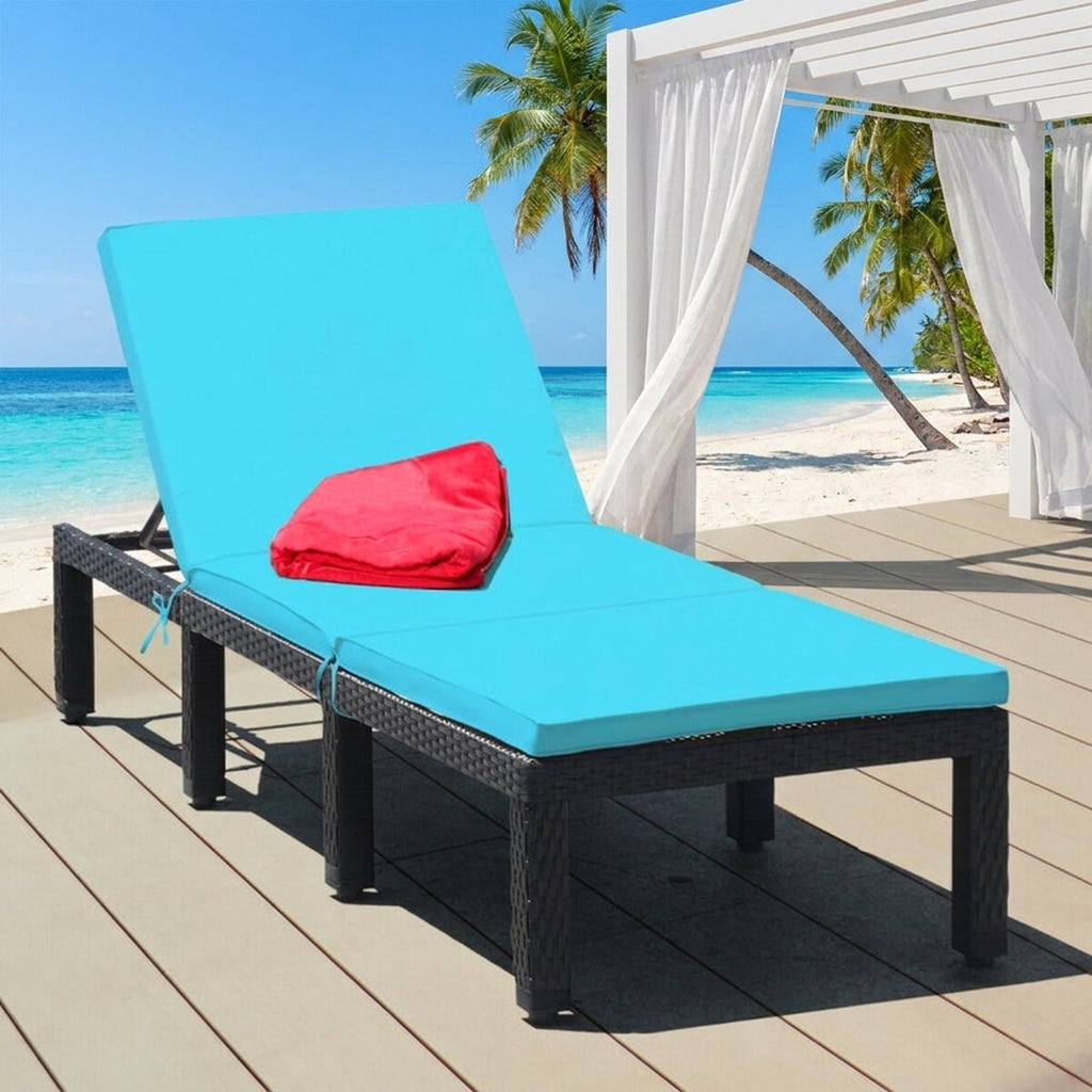 Biotree Patio Rattan Cushioned Height Adjustable Lounge Chair Stackable Patio Chair for Garden BackyardBlue
