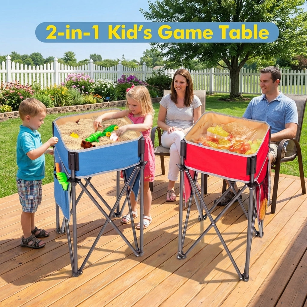 Biotree 2 Pieces Folding Camping Tables with Large Capacity Storage Sink Portable Outdoor Tables for Picnic Camping, Brown